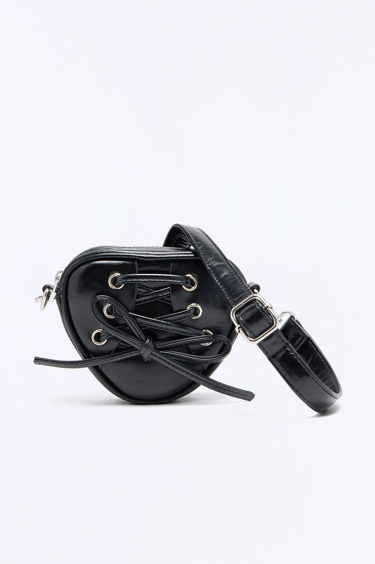 Stitch My Heart Faux Leather Crossbody Handbag - Black