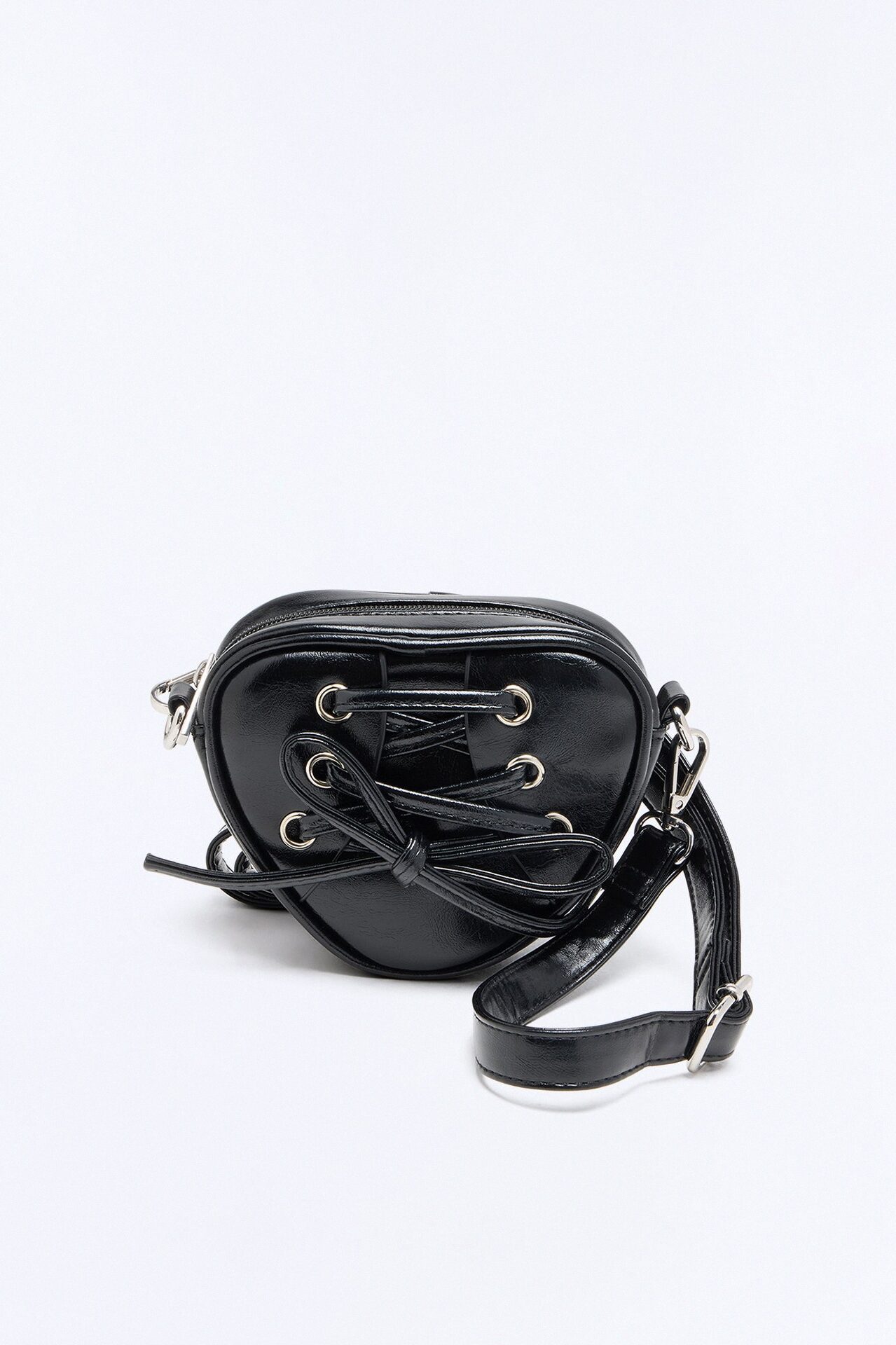 Stitch My Heart Faux Leather Crossbody Handbag - Black