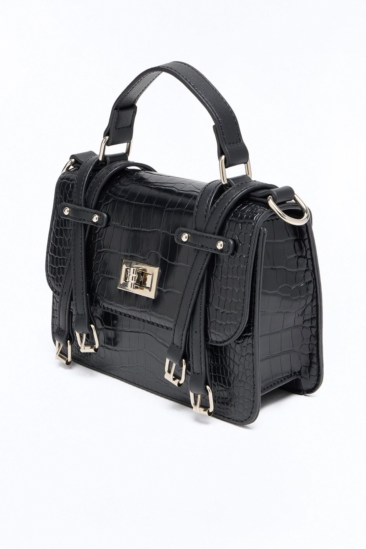 Buckle Up Faux Leather Crossbody Handbag - Black