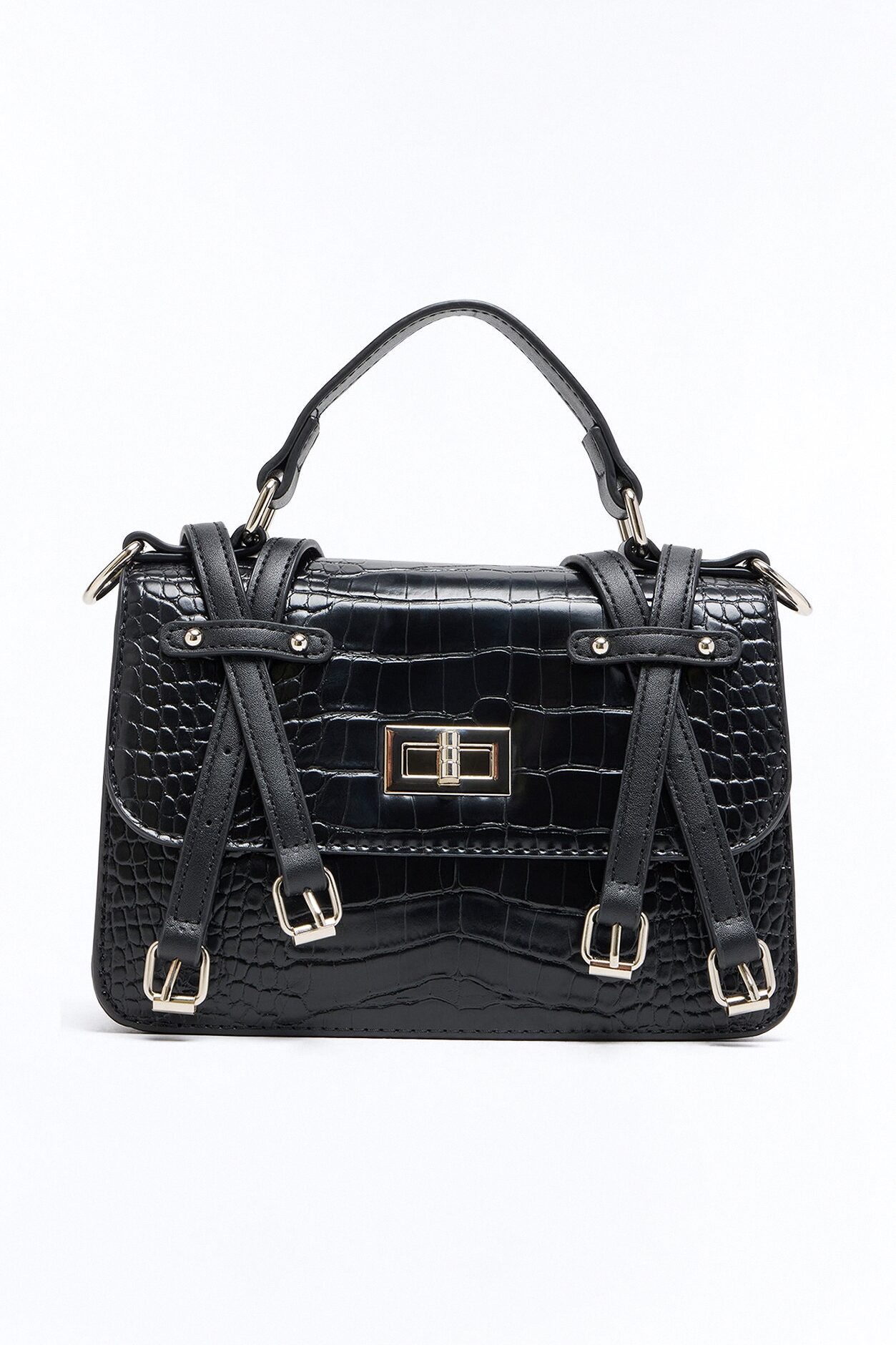 Buckle Up Faux Leather Crossbody Handbag - Black