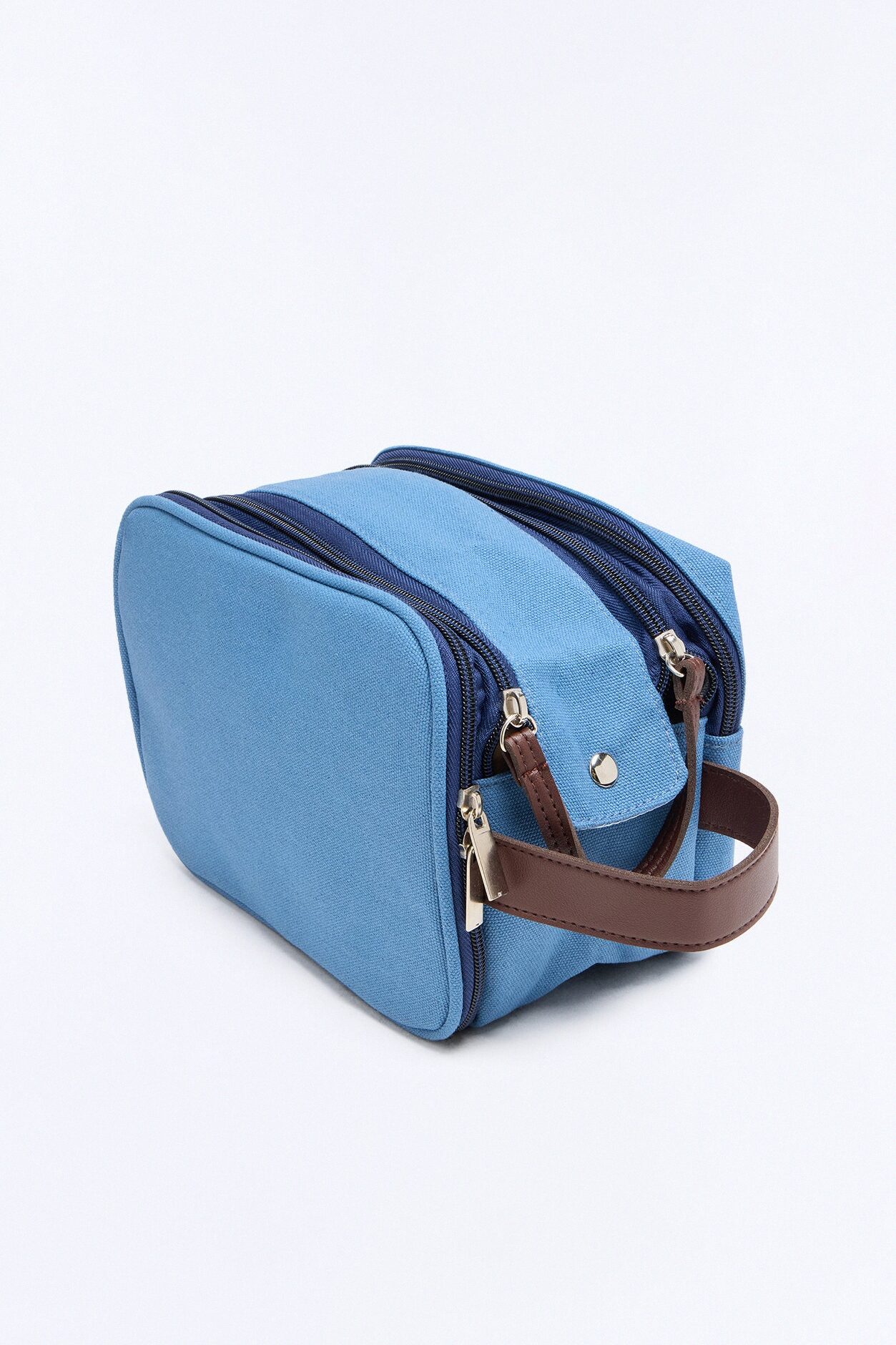 Lazy Weekend Leather Strap Travel Toiletry Bag - Blue