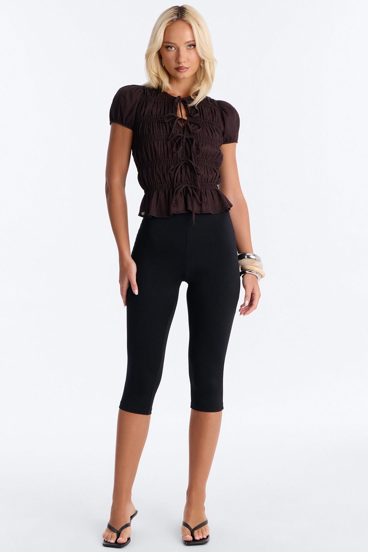 Espresso And Sunsets Ruched Airflow Top - Chocolate