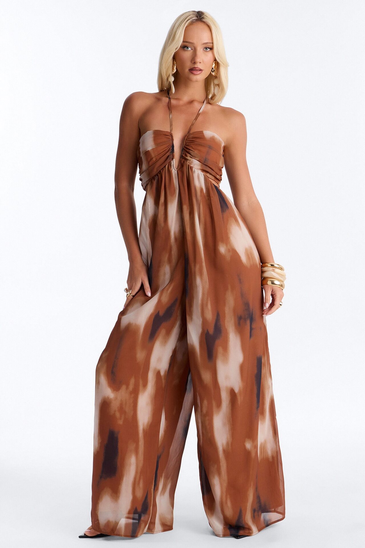 Island Hours Cut Out Wide Leg Jumpsuit - Rust