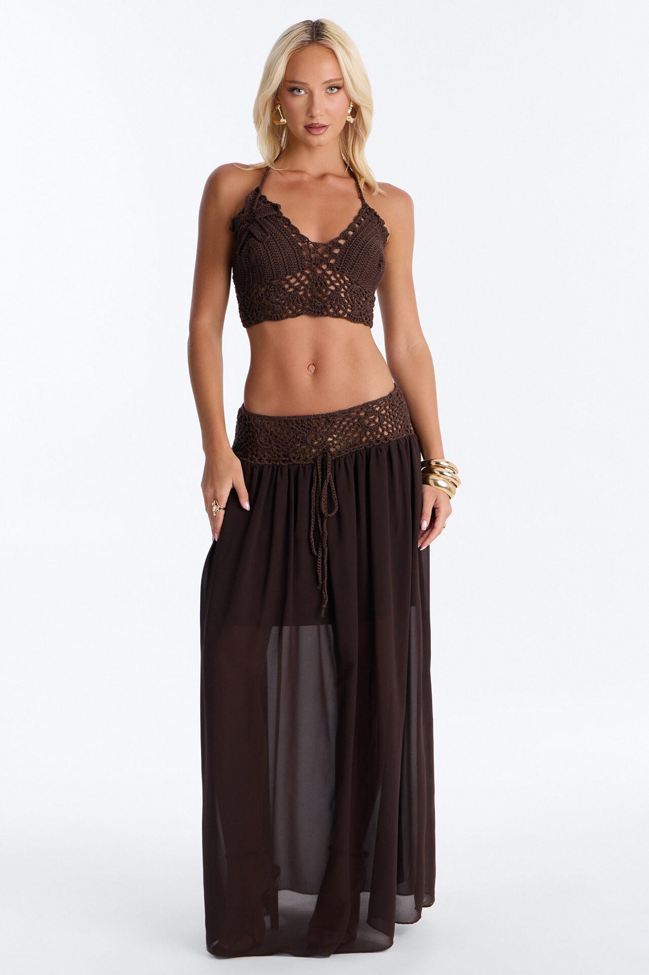 Cara Crochet Skirt Set - Chocolate