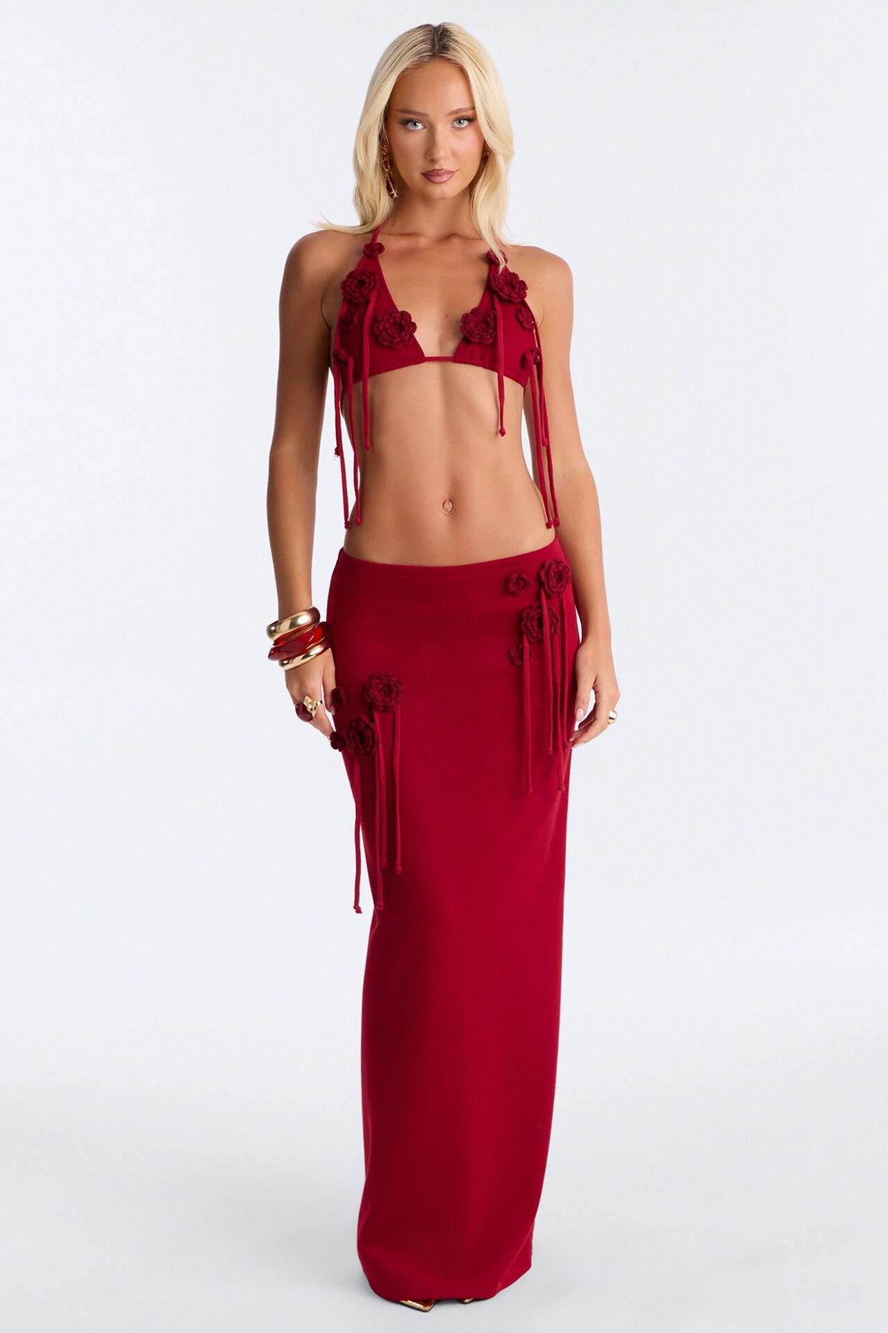 Eva Crochet Skirt Set - Burgundy