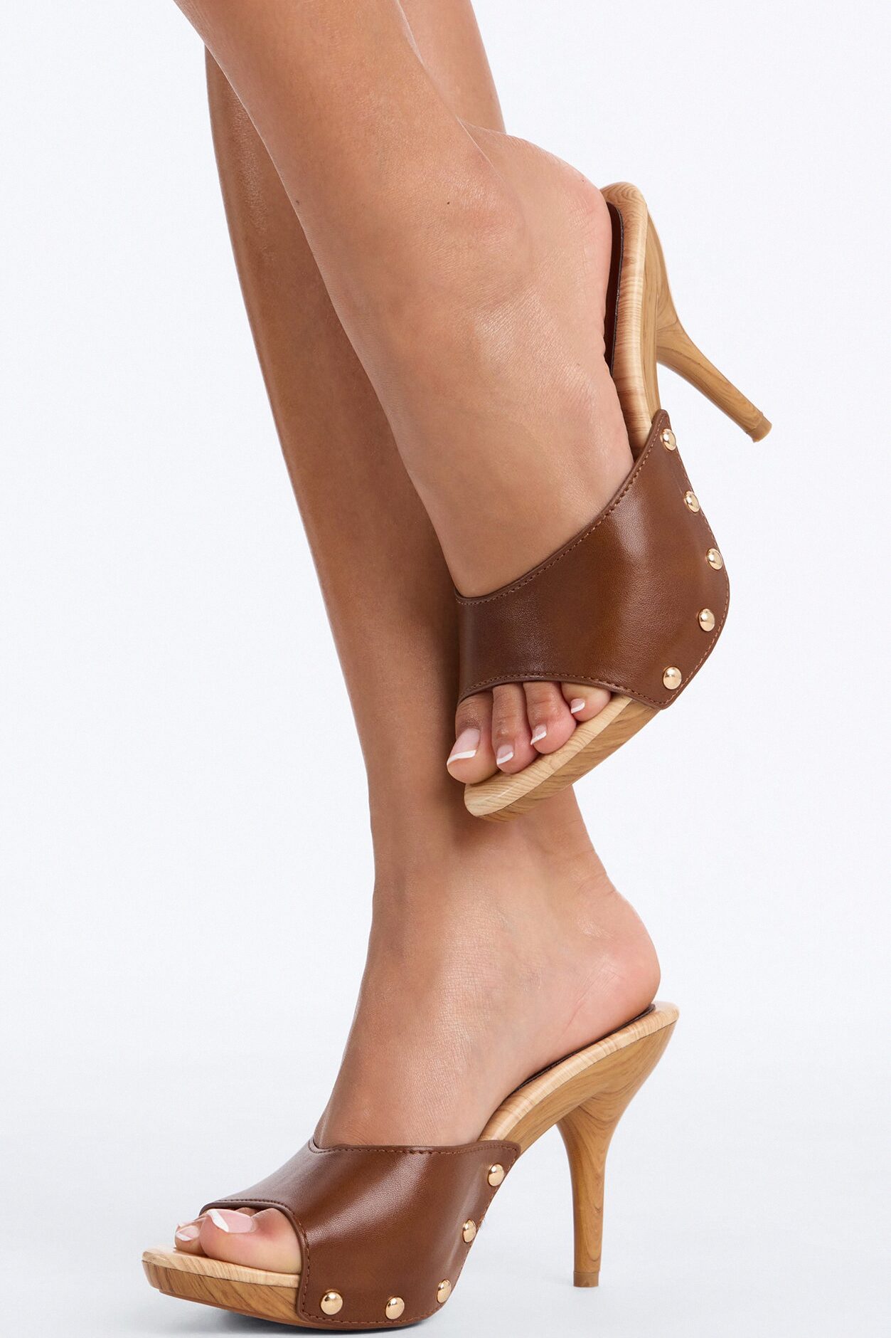 Rigby Studded Wood Heels - Brown