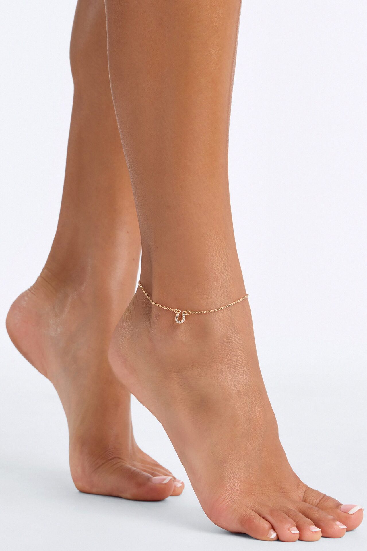 Lucky Horse Shoe Rhinestone Anklet - Gold