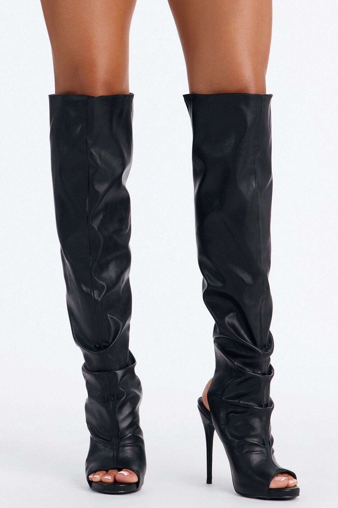 Alek Peep Toe Stiletto Boots - Black