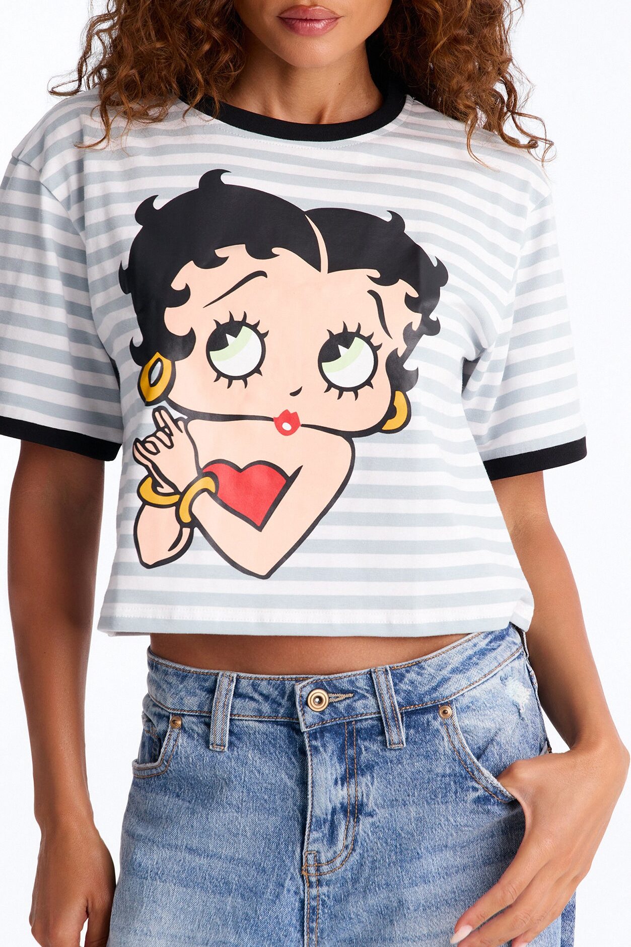 Betty Boop Stripe Crop Tee - Multi Color