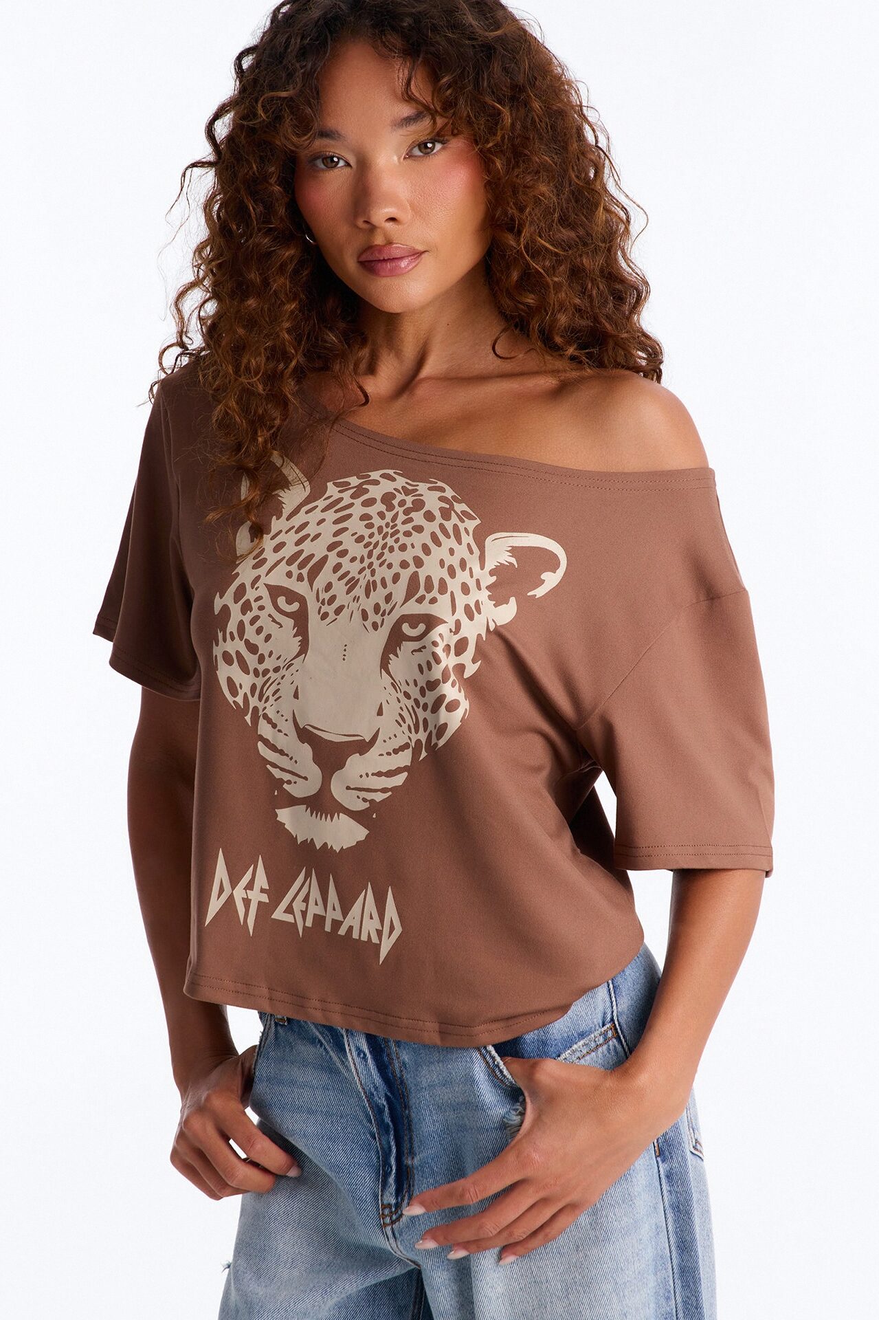 Def Leppard Lounge Off Shoulder Tee - Brown