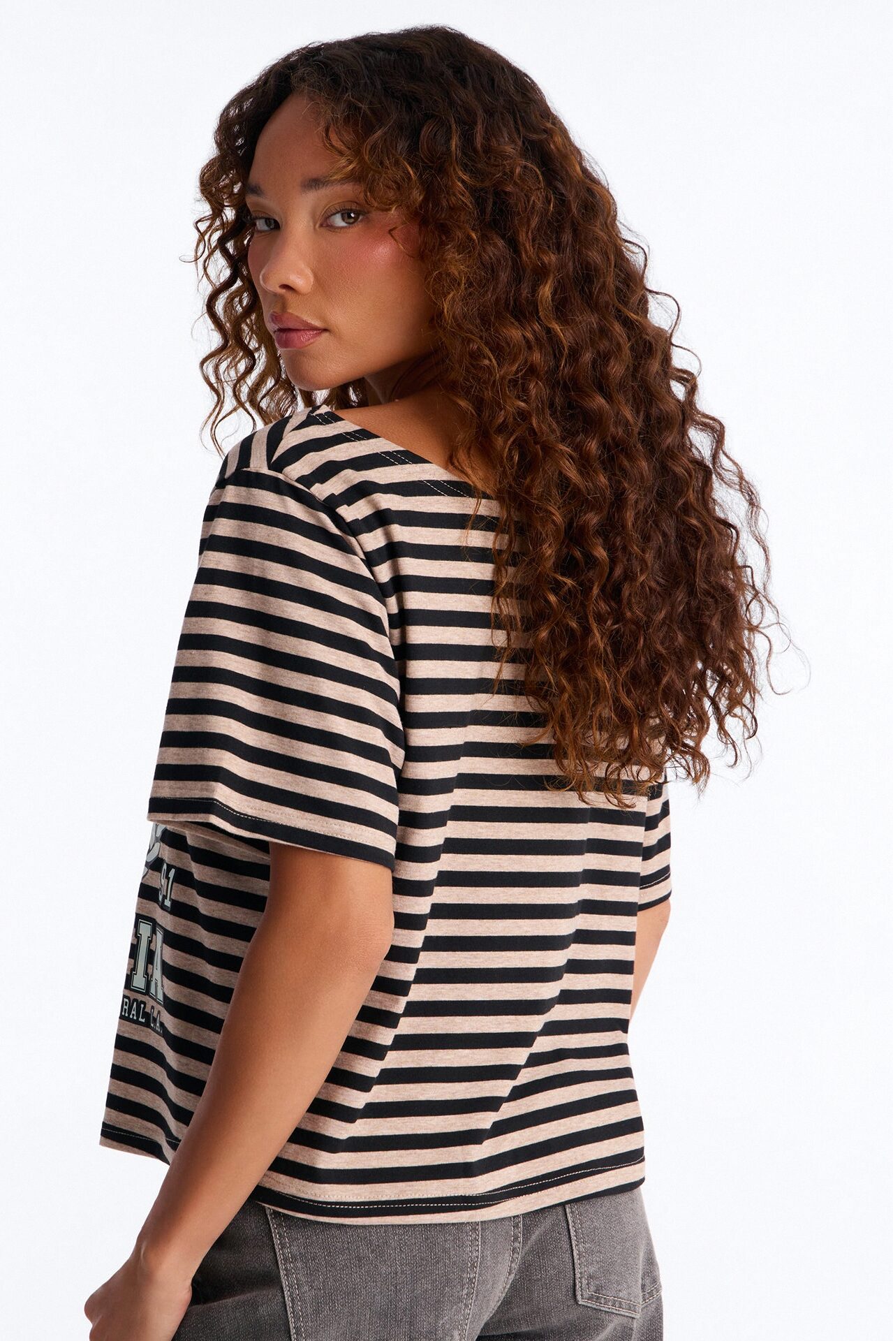 Boyz N The Hood Stripe Off Shoulder Crop Tee - Black