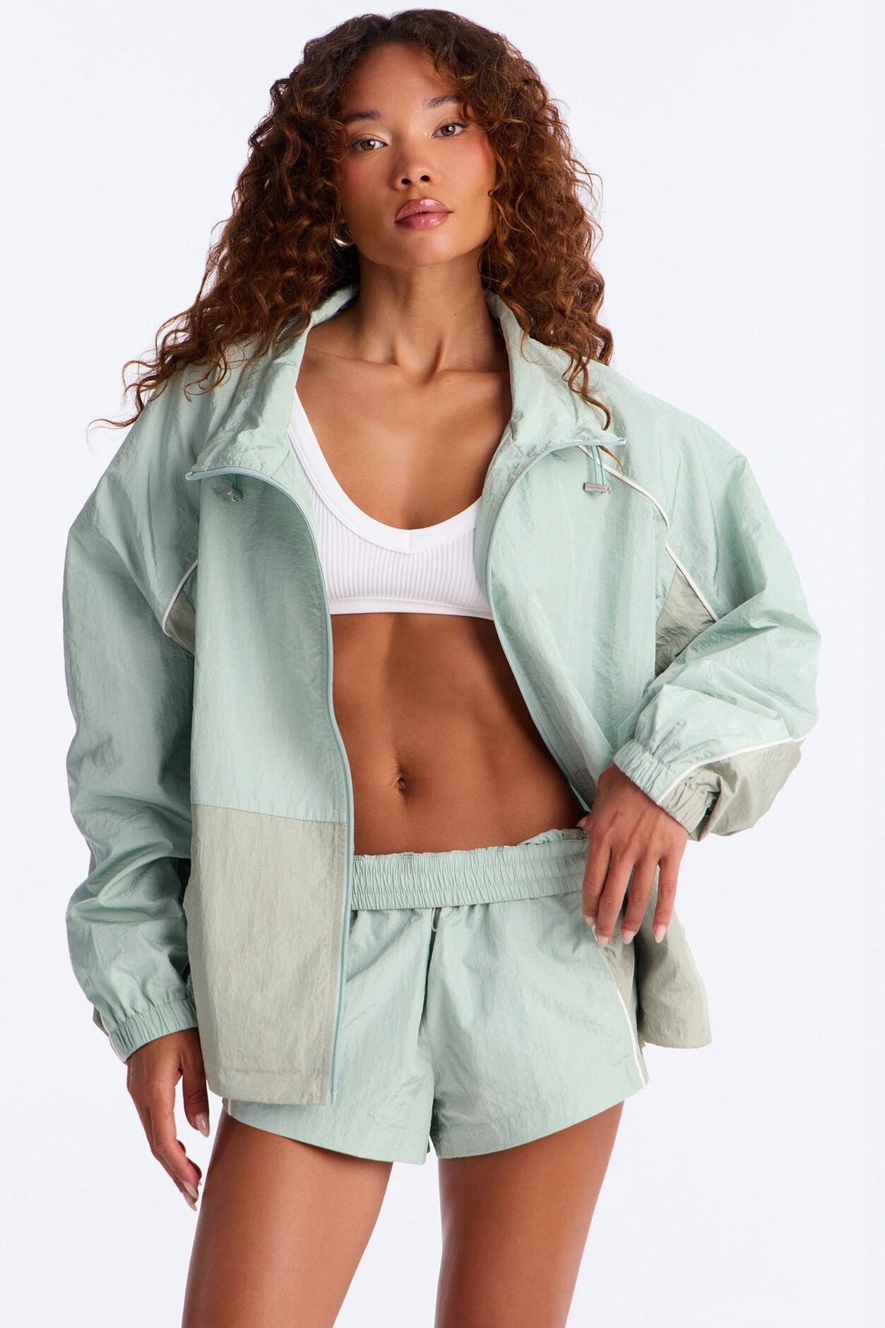 End Game Windbreaker Funnel Neck Jacket - Sage/combo