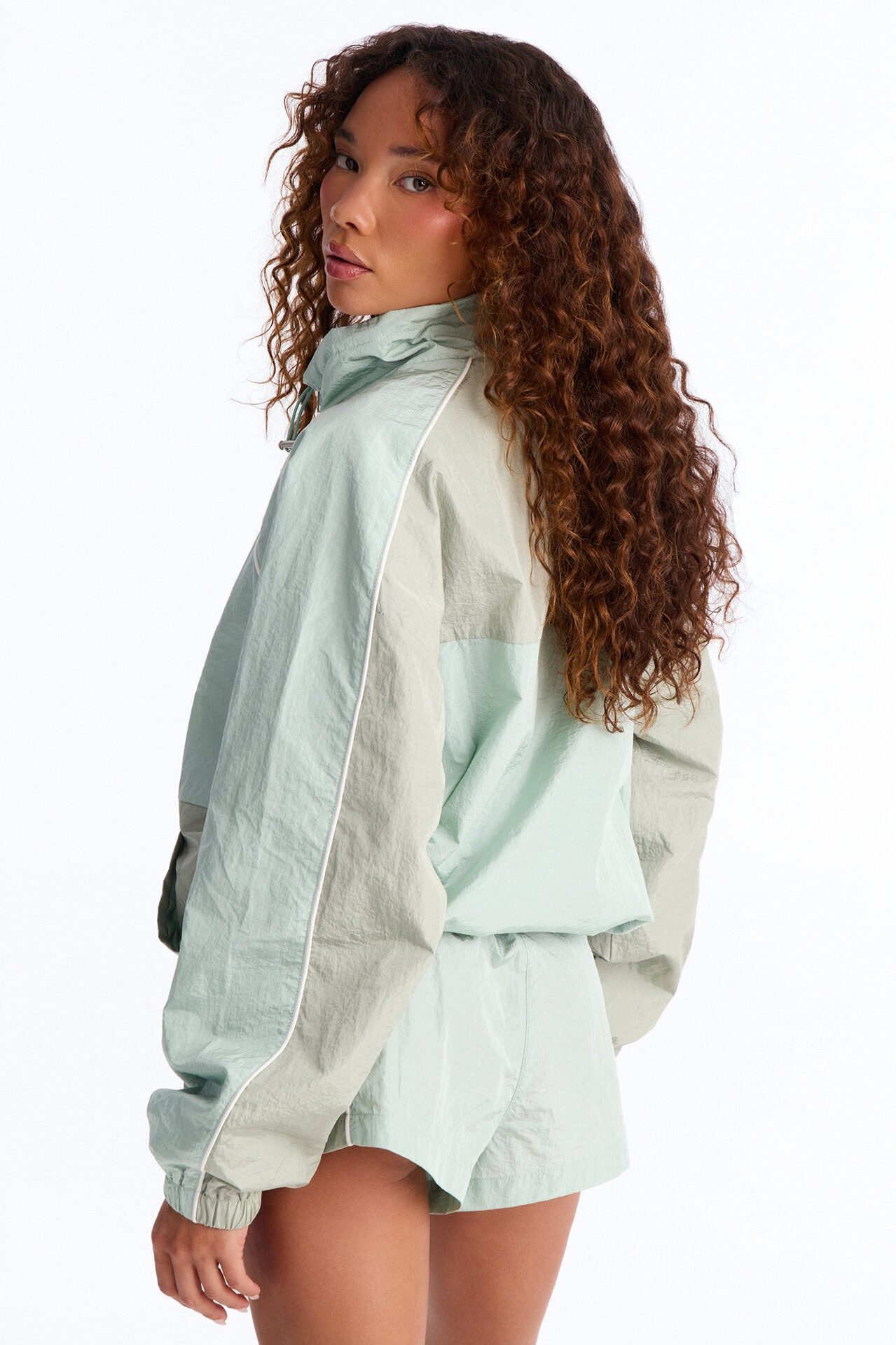 End Game Windbreaker Funnel Neck Jacket - Sage/combo