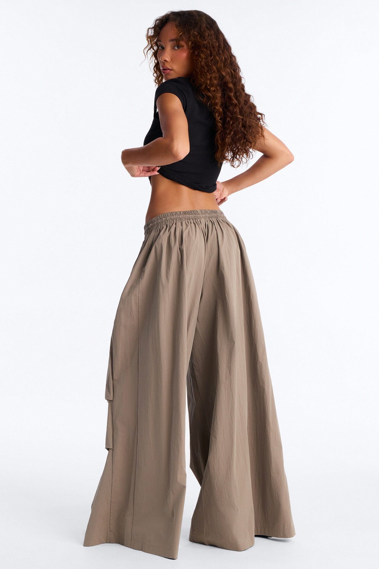 Hazel Stacked Drawstring Waist Super Wide Leg Pant - Caffe