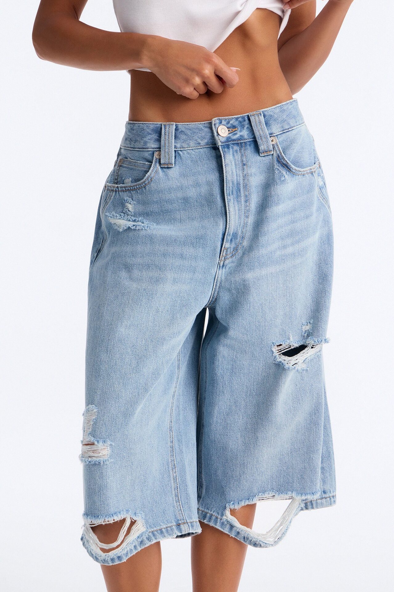 BCN Nights Ripped Culotte Jeans - Light Wash