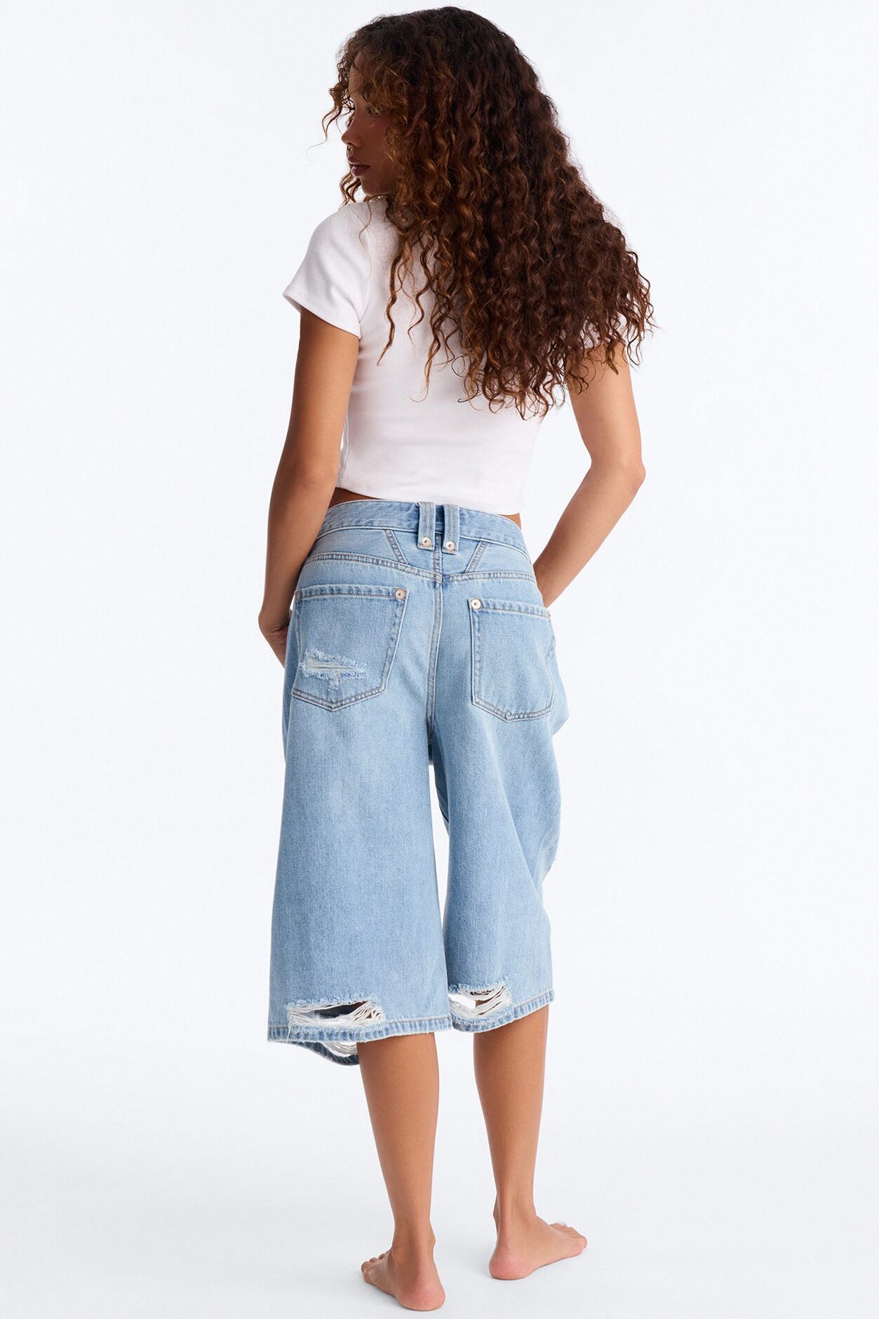 BCN Nights Ripped Culotte Jeans - Light Wash