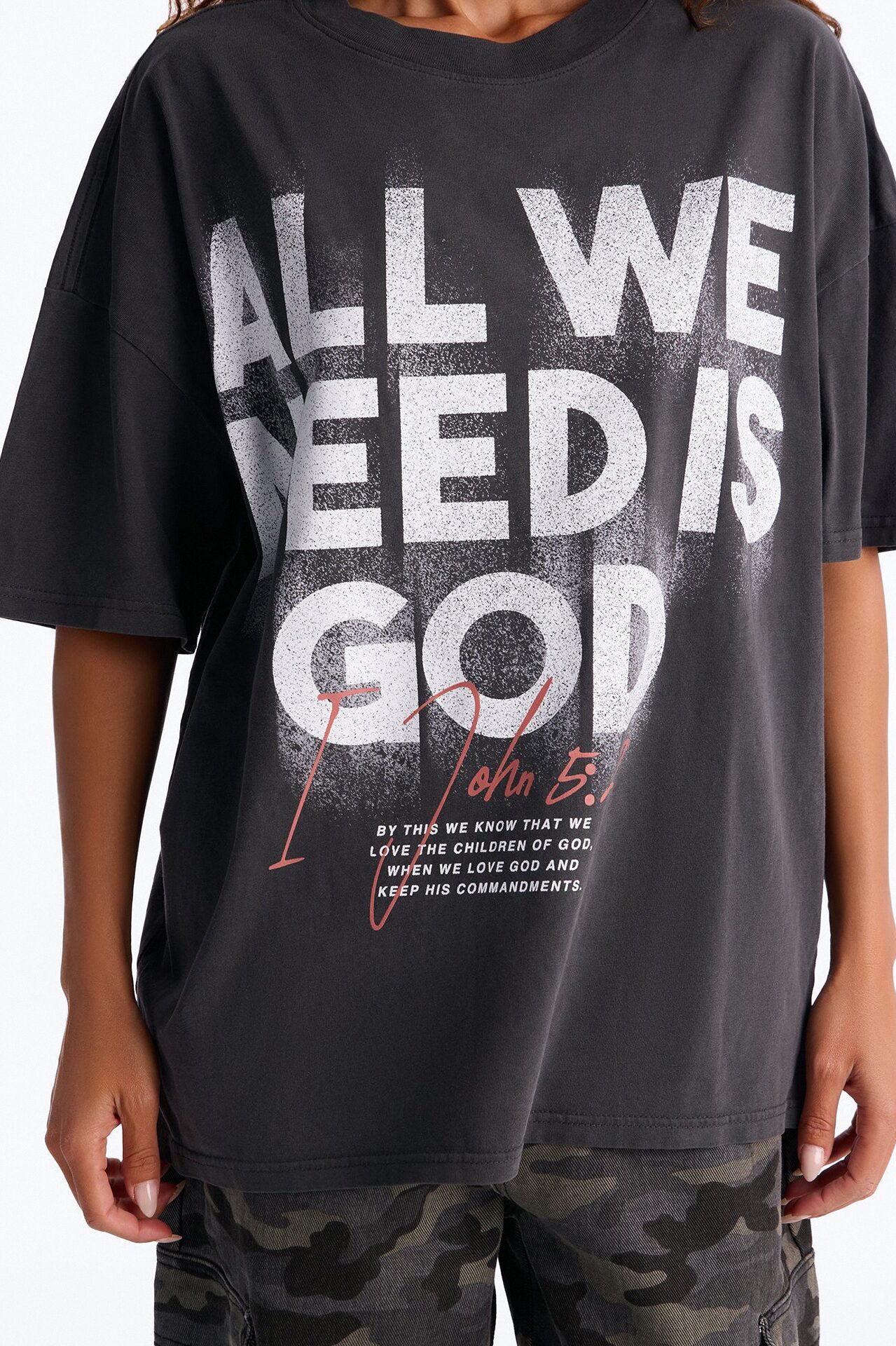 All We Need Is God Washed T-Shirt - Black