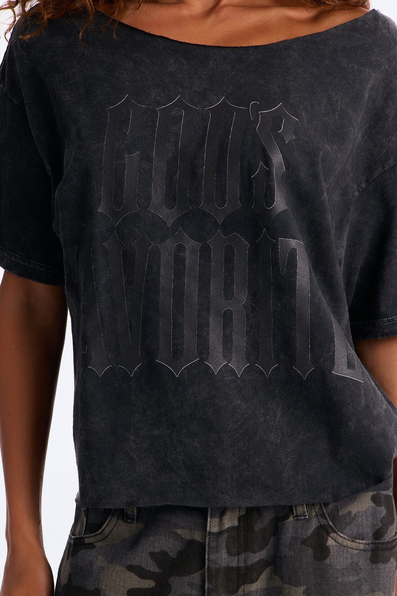 God's Favorite Washed Off Shoulder Tee - Charcoal