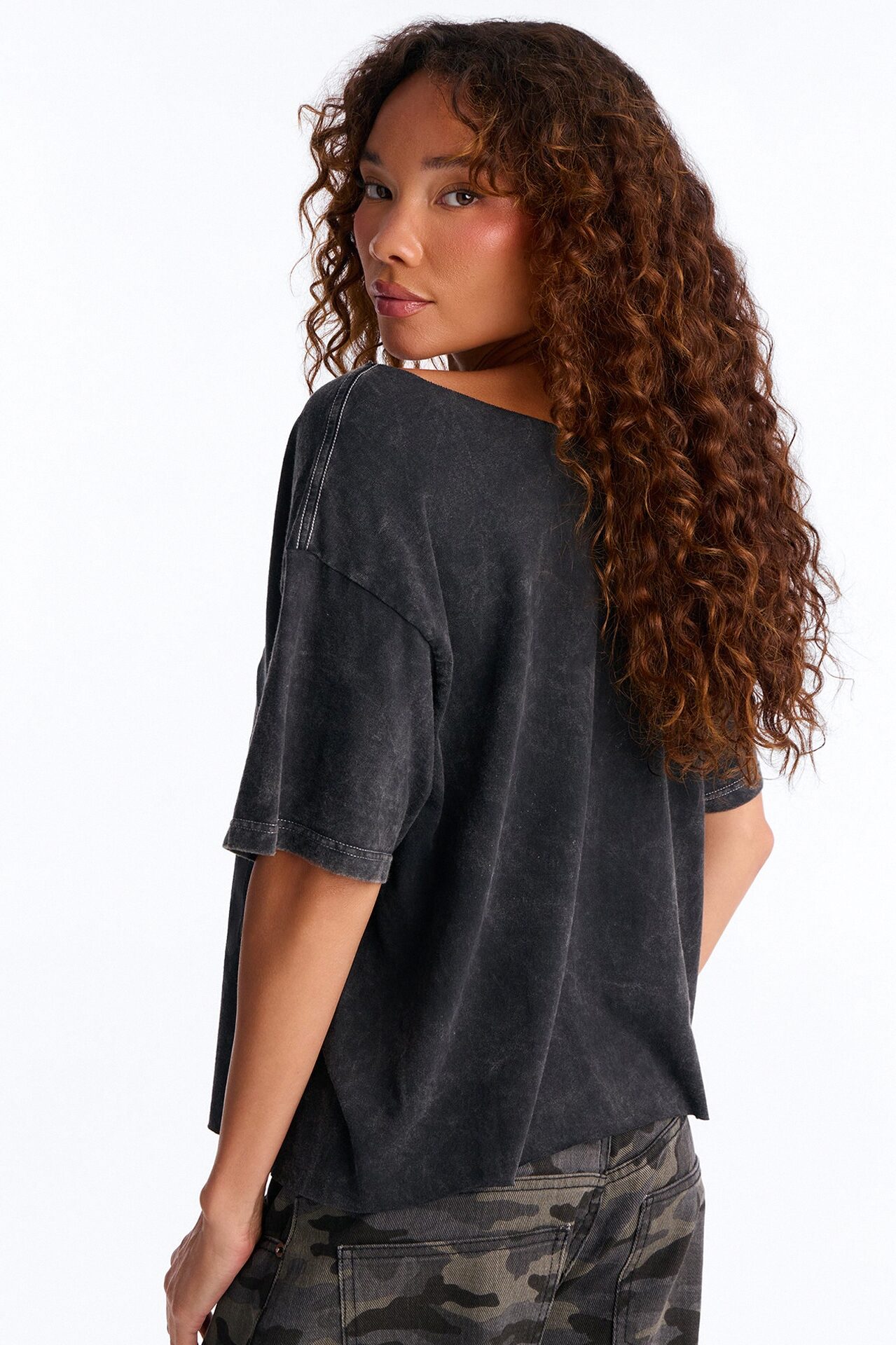 God's Favorite Washed Off Shoulder Tee - Charcoal