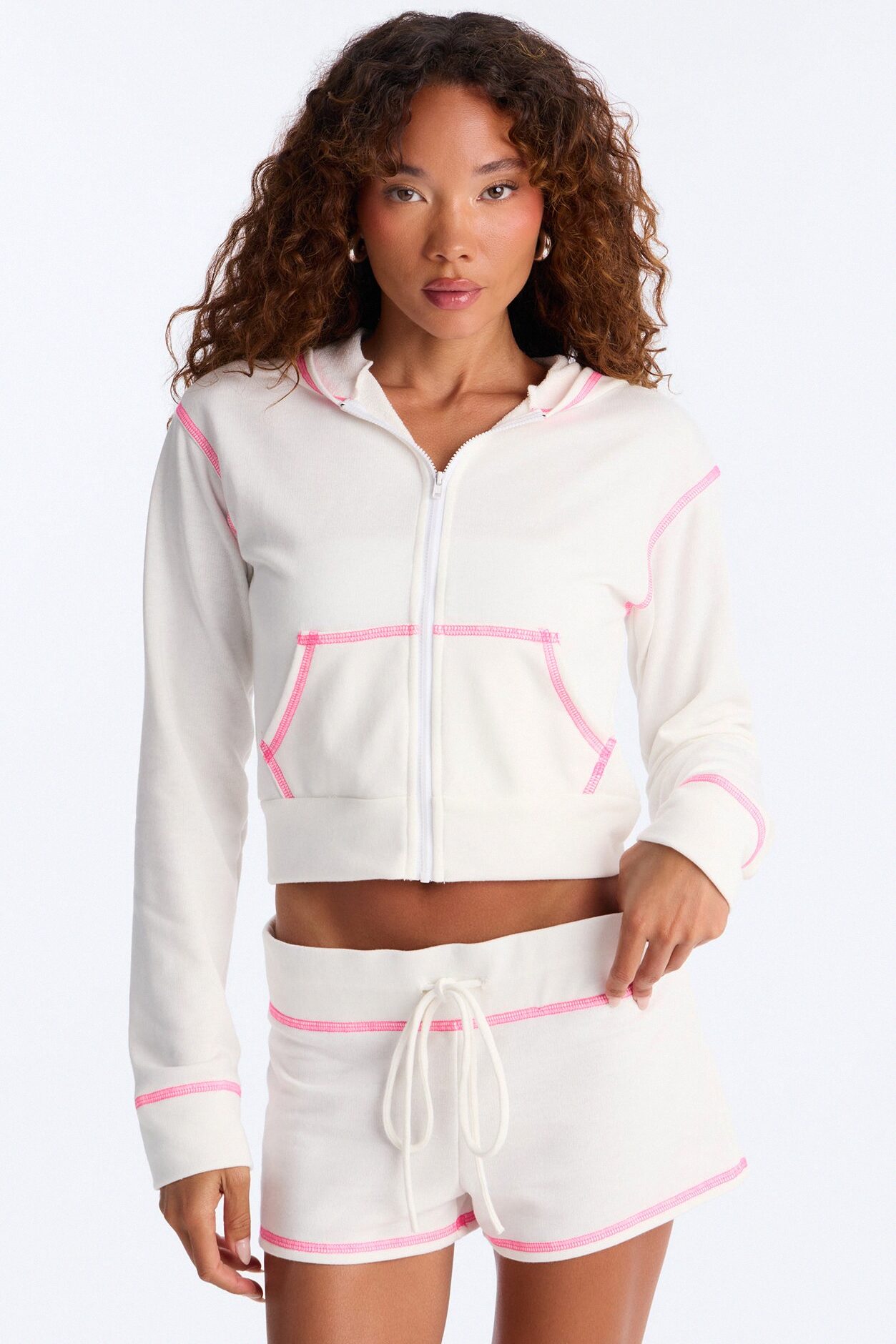 Juliana Zip Up Hoodie Micro Short Set - Ivory