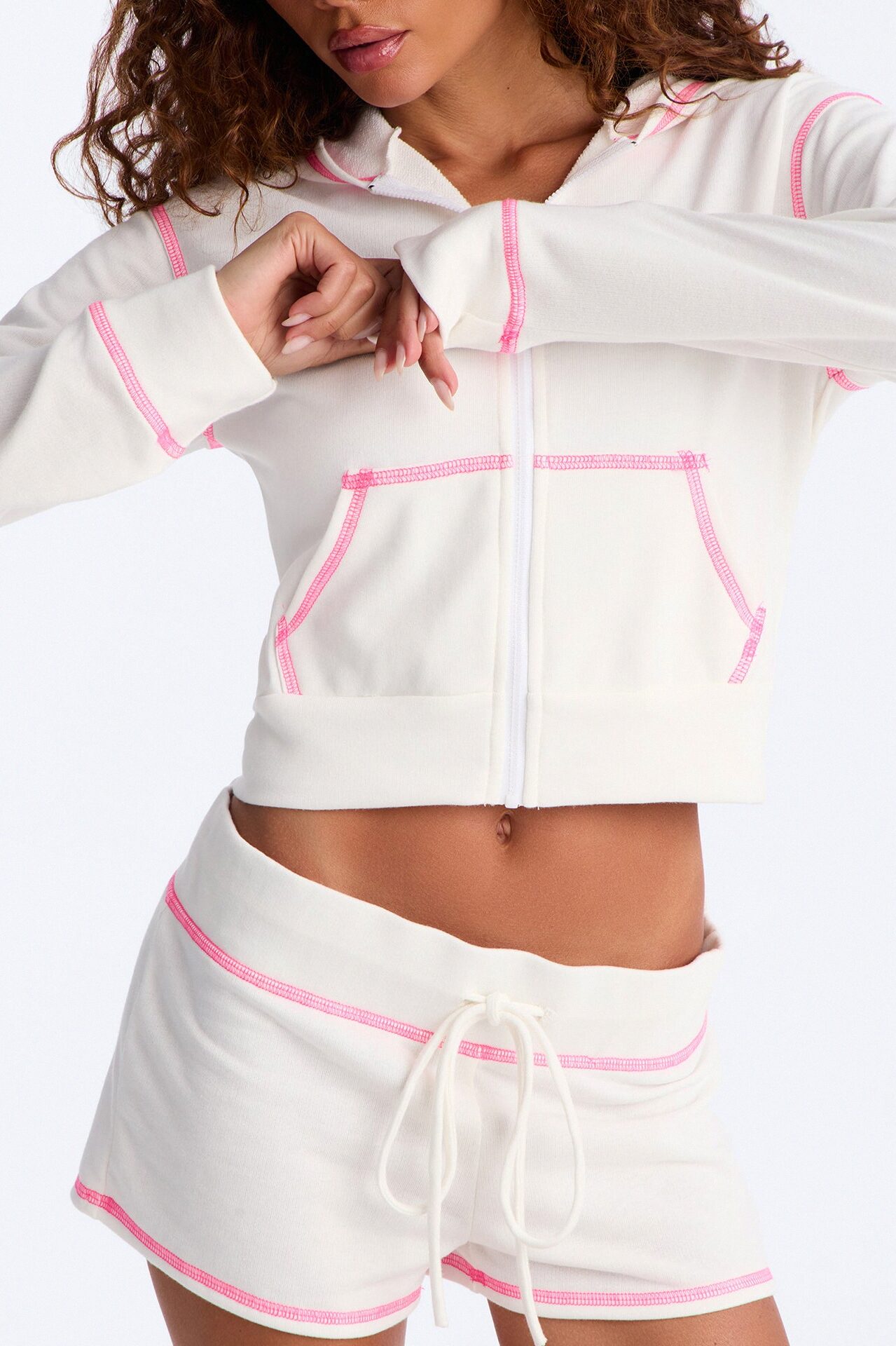 Juliana Zip Up Hoodie Micro Short Set - Ivory