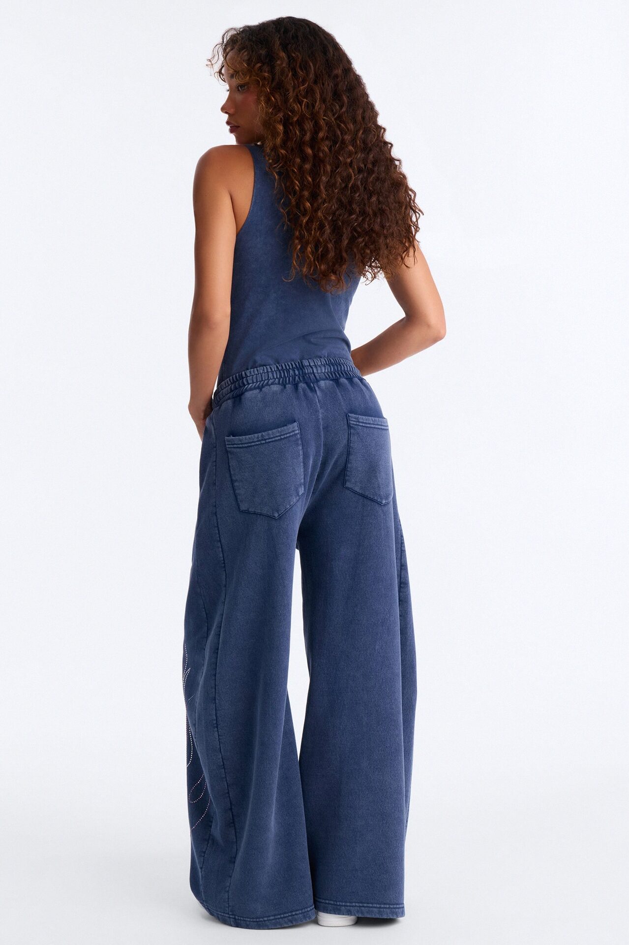 Forever Yours Rhinestone Bodysuit Barrel Pant Set - Blue