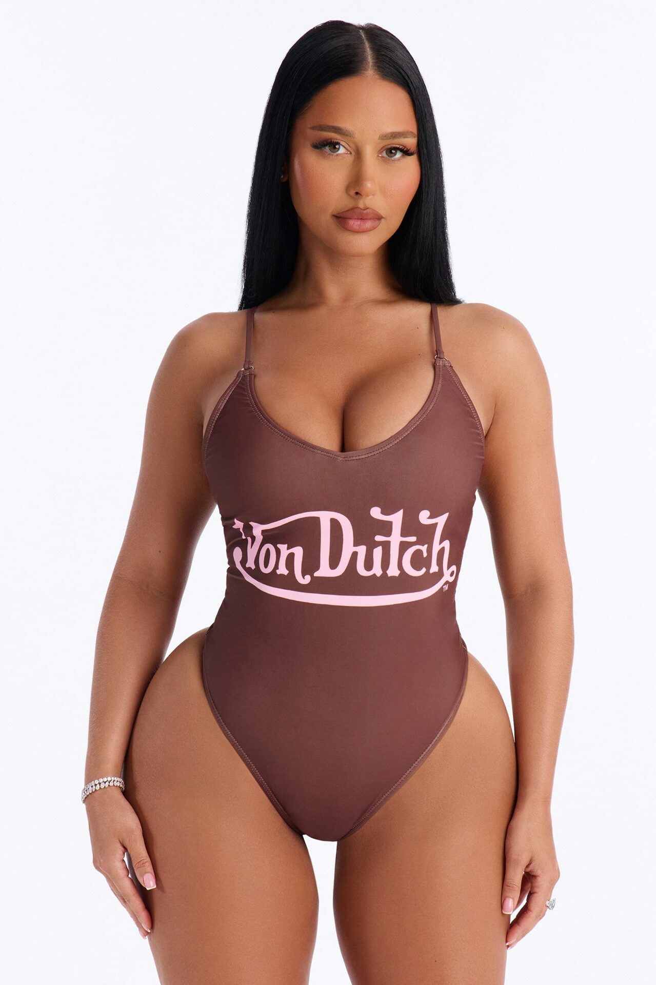 Von Dutch Scoop Neck 1 Piece Swimsuit - Brown/combo