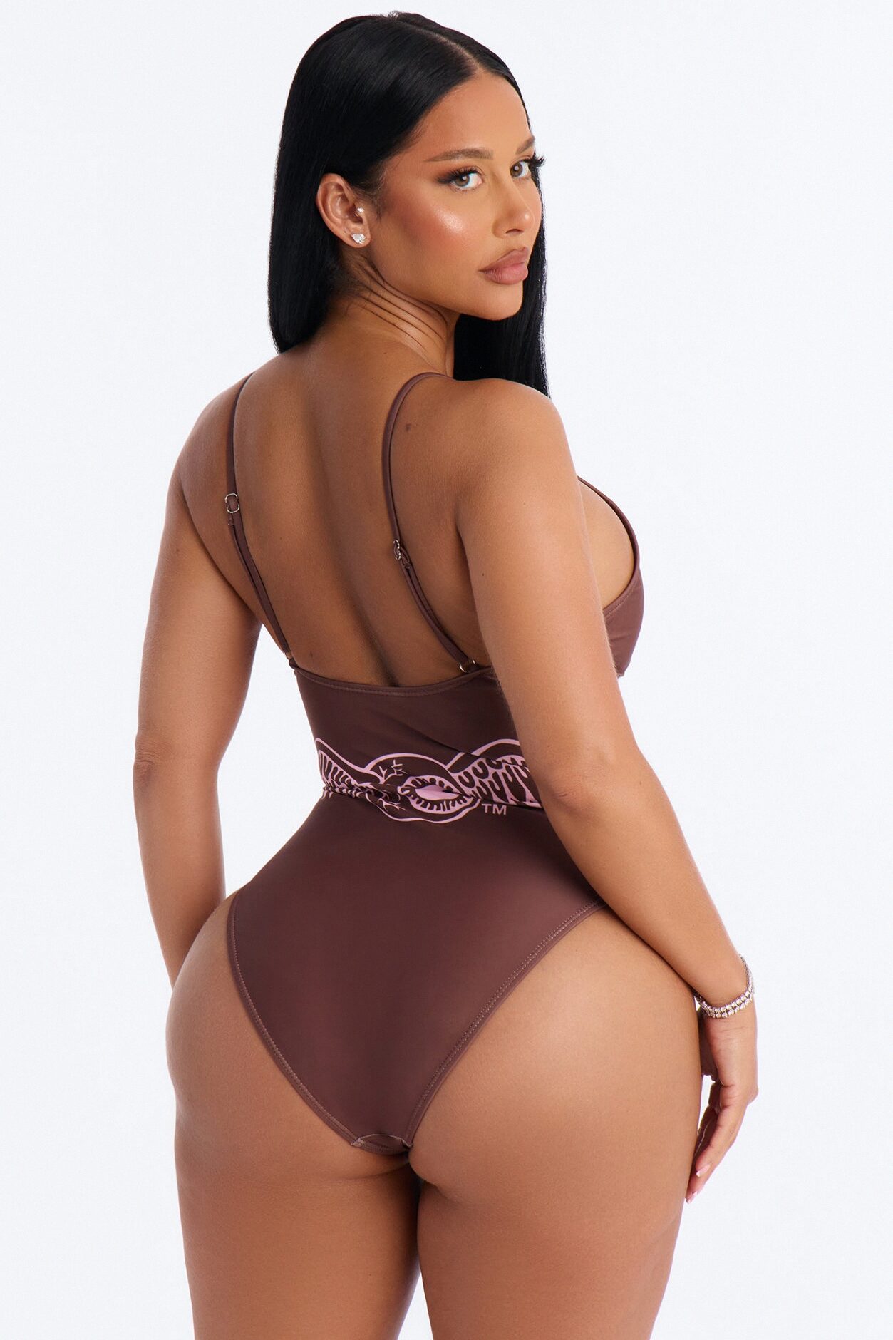Von Dutch Scoop Neck 1 Piece Swimsuit - Brown/combo