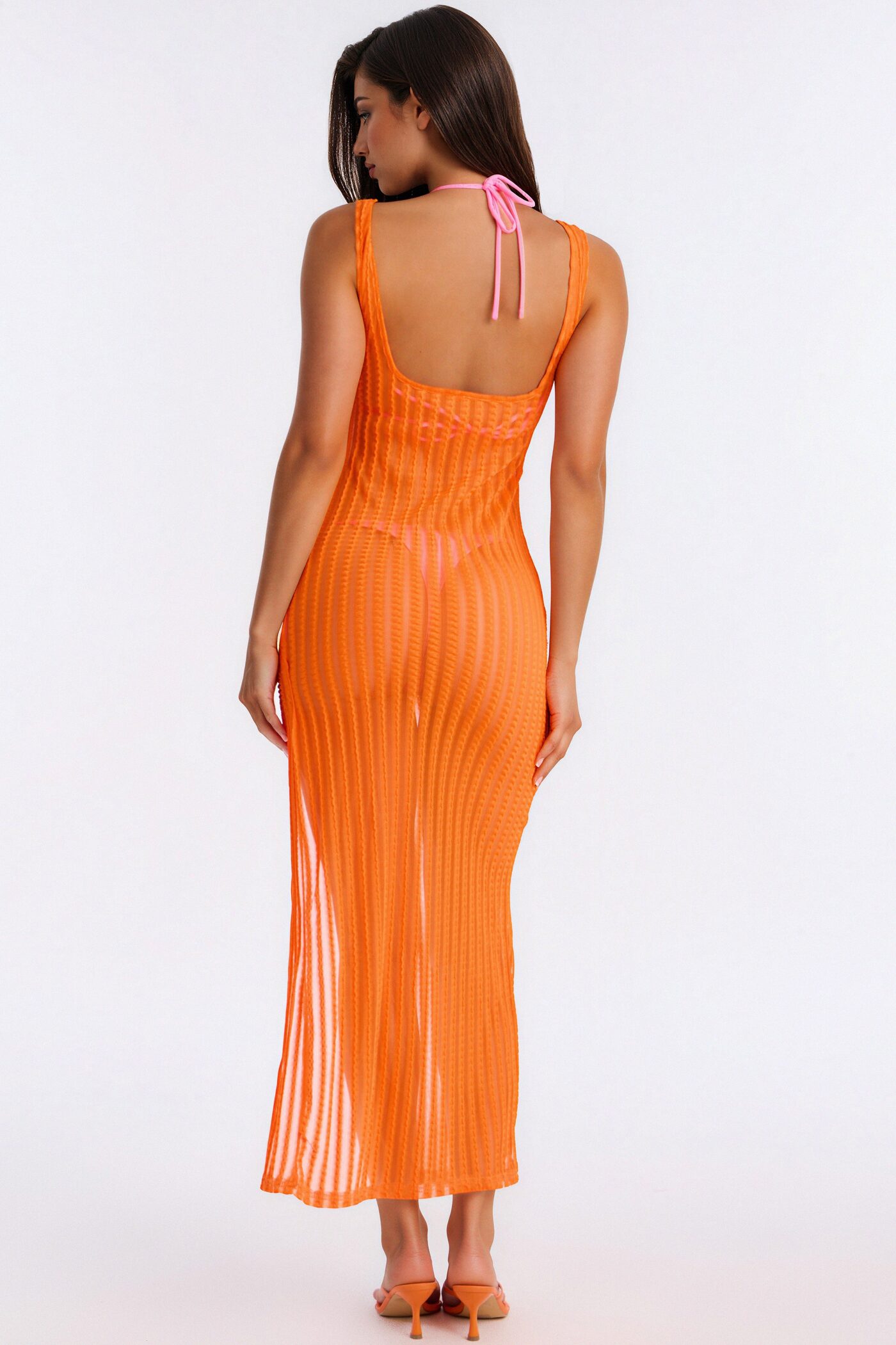 Island Breeze Mesh Slit Cover Up Maxi Dress - Orange