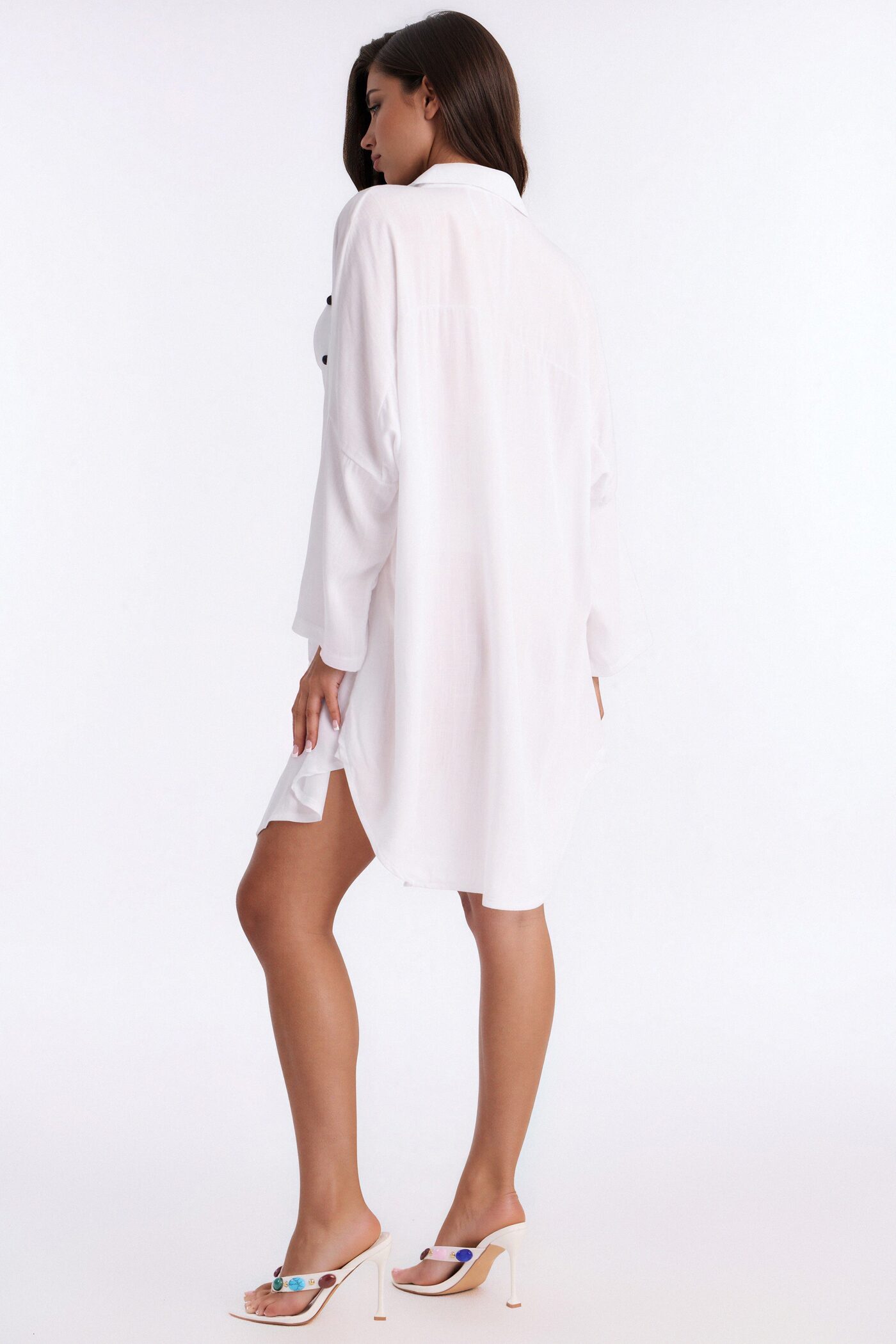 Ayleen Cover Up Long Sleeve Button Up Dress - White
