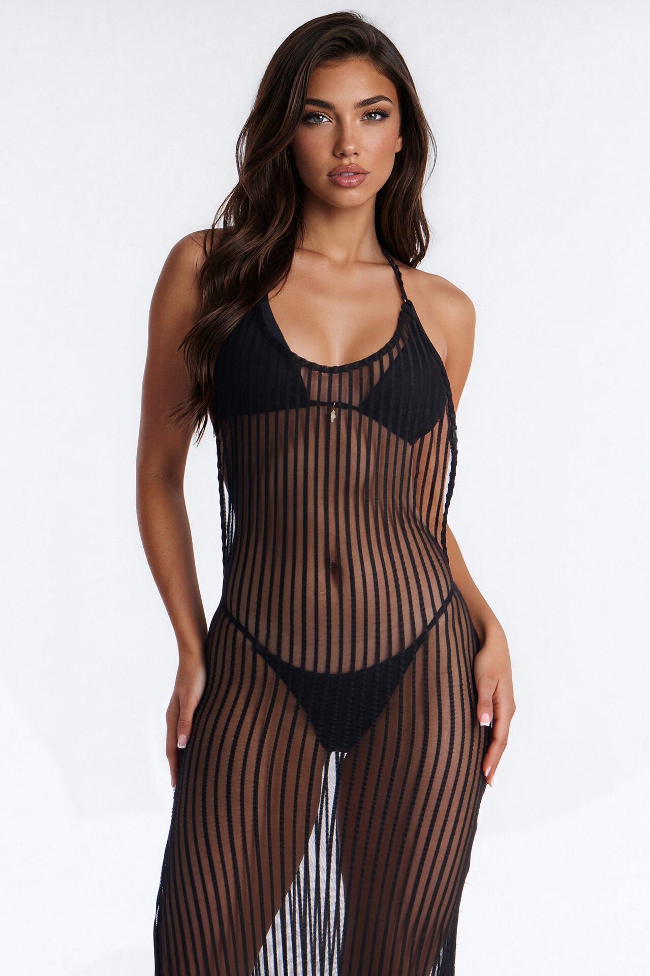 Palm Shade Stripe Cover Up Maxi Dress - Black