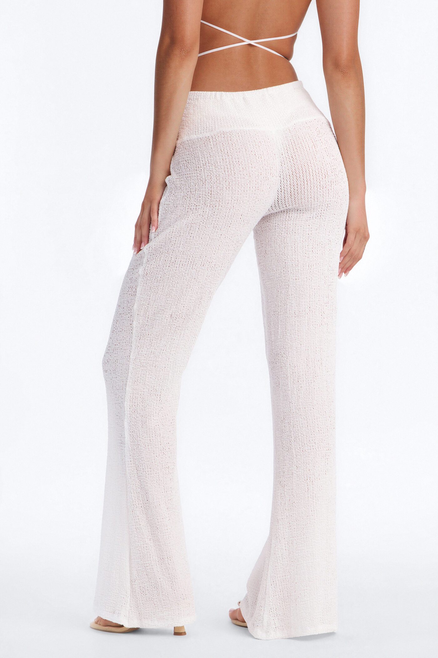 Ocean Breeze Knit Raffia Ring Cover Up Pants - White