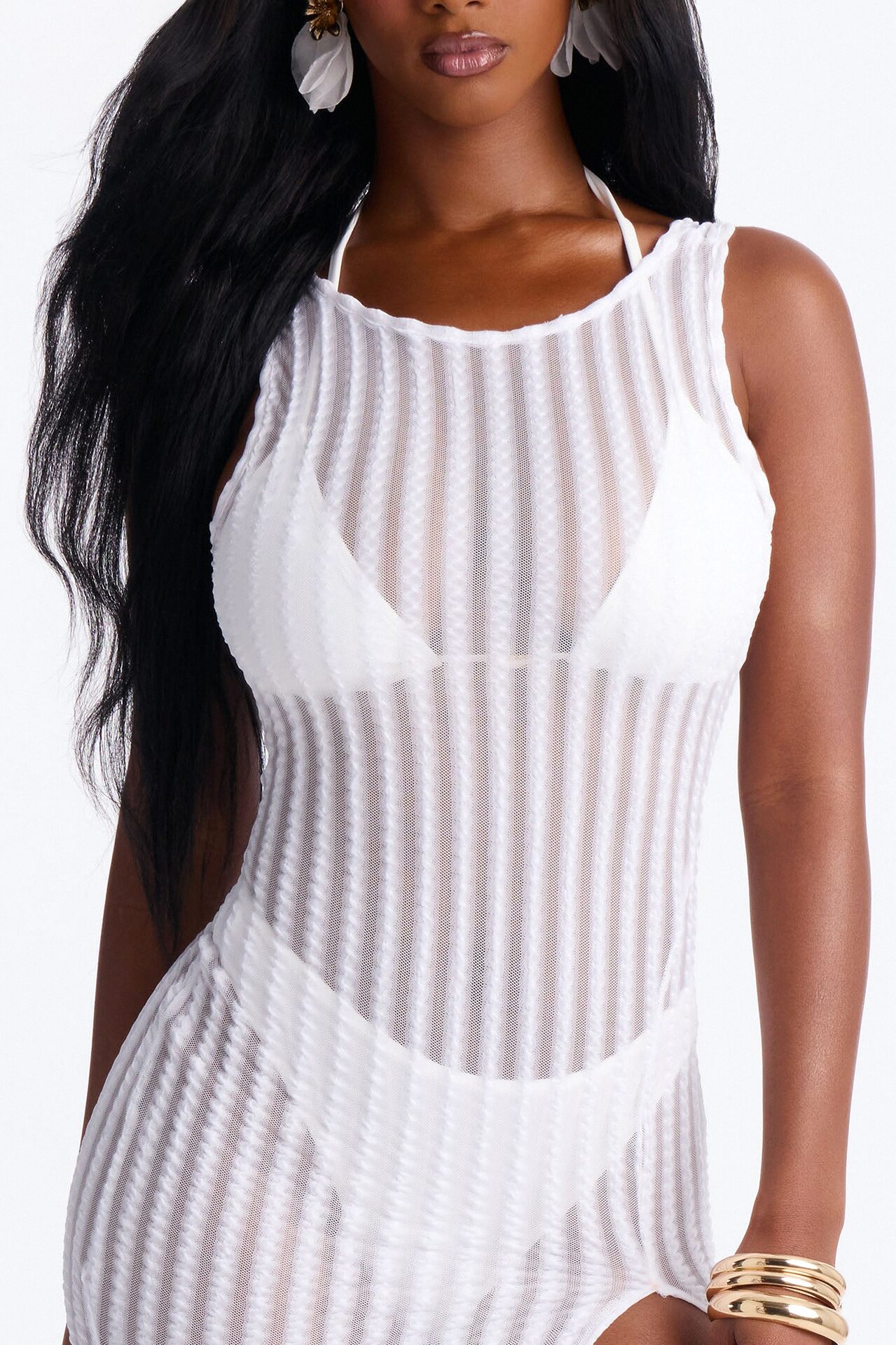 Island Breeze Mesh Slit Cover Up Maxi Dress - White