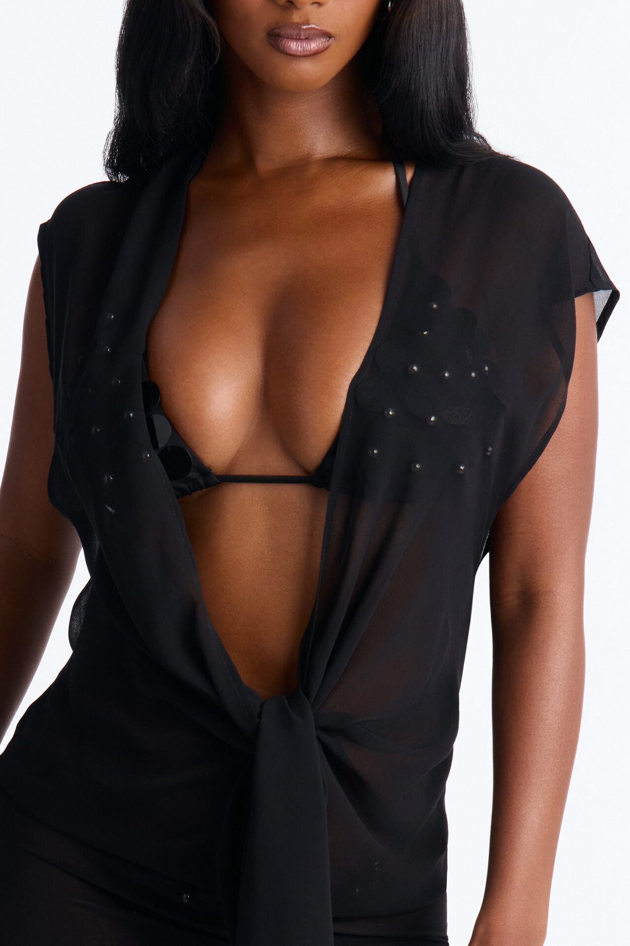 Koko Knotted Cover Up Short Sleeve Mini Dress - Black