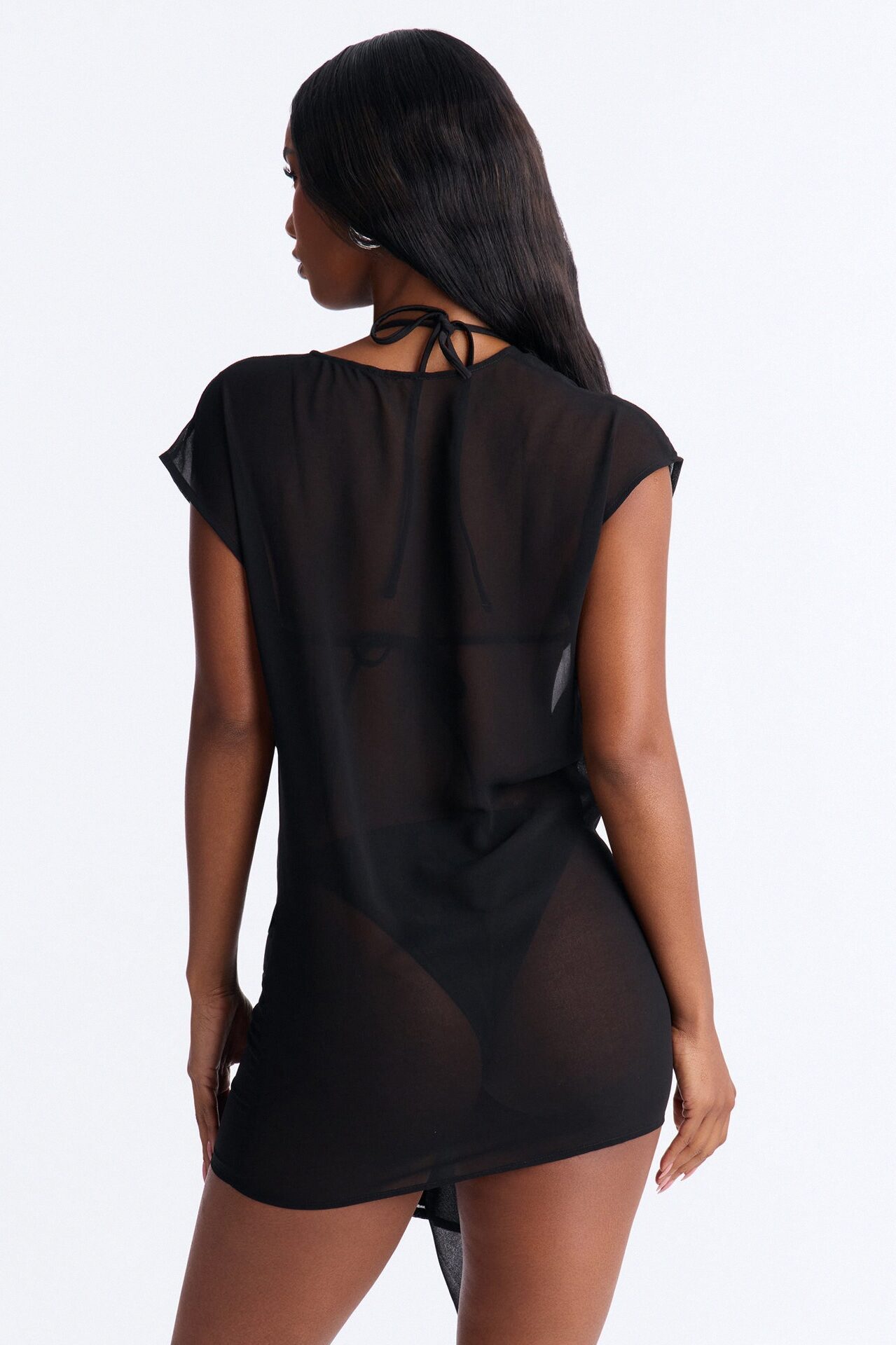 Koko Knotted Cover Up Short Sleeve Mini Dress - Black