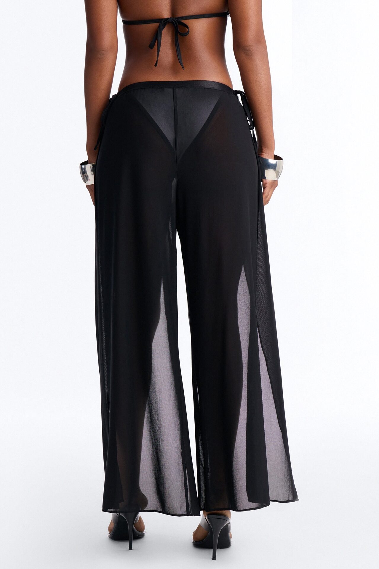 Keep It Moving Mesh Swim Cover Up High Slit Pants - Black