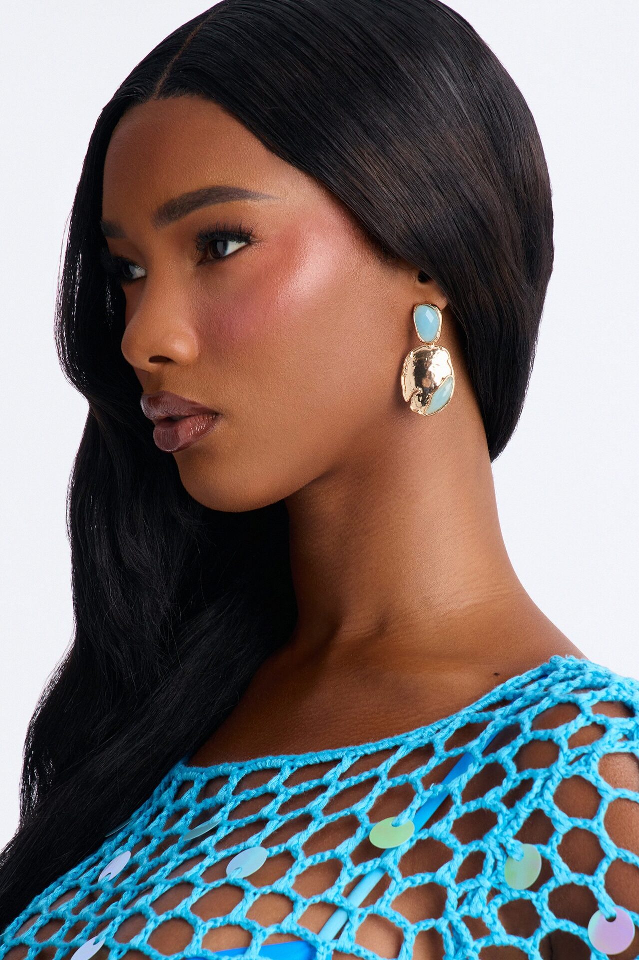 Take Me With You Jeweled Drop Earrings - Gold/Blue