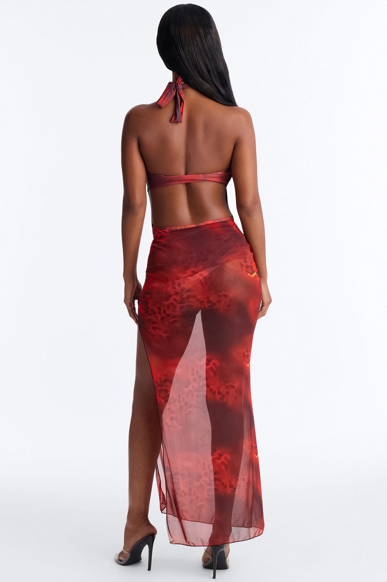 Hayley Hardware Cutout 1 Piece Swimsuit & Skirt Set - Red/combo