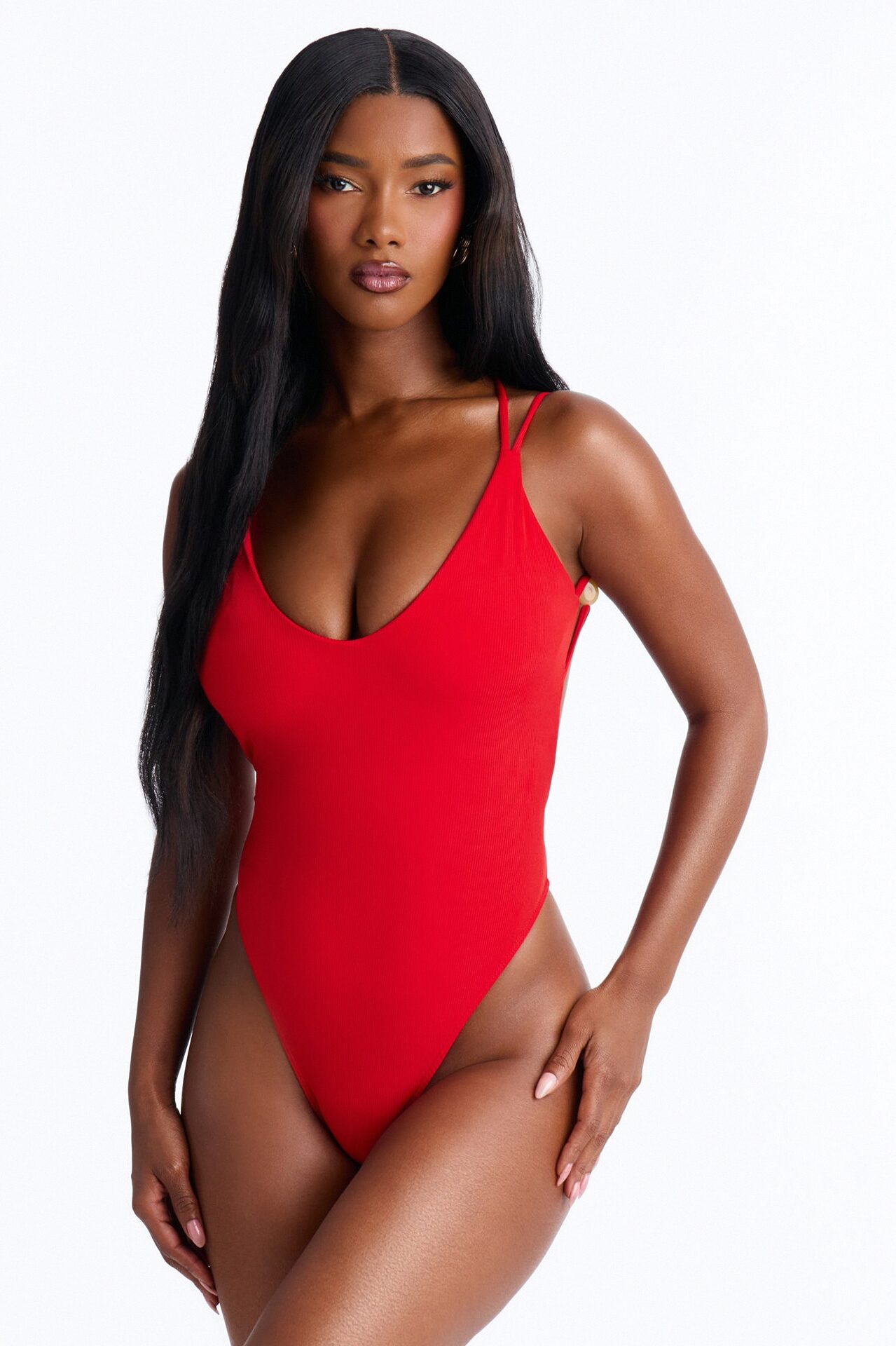 Tina 1 Piece High Cut Swimsuit - Red