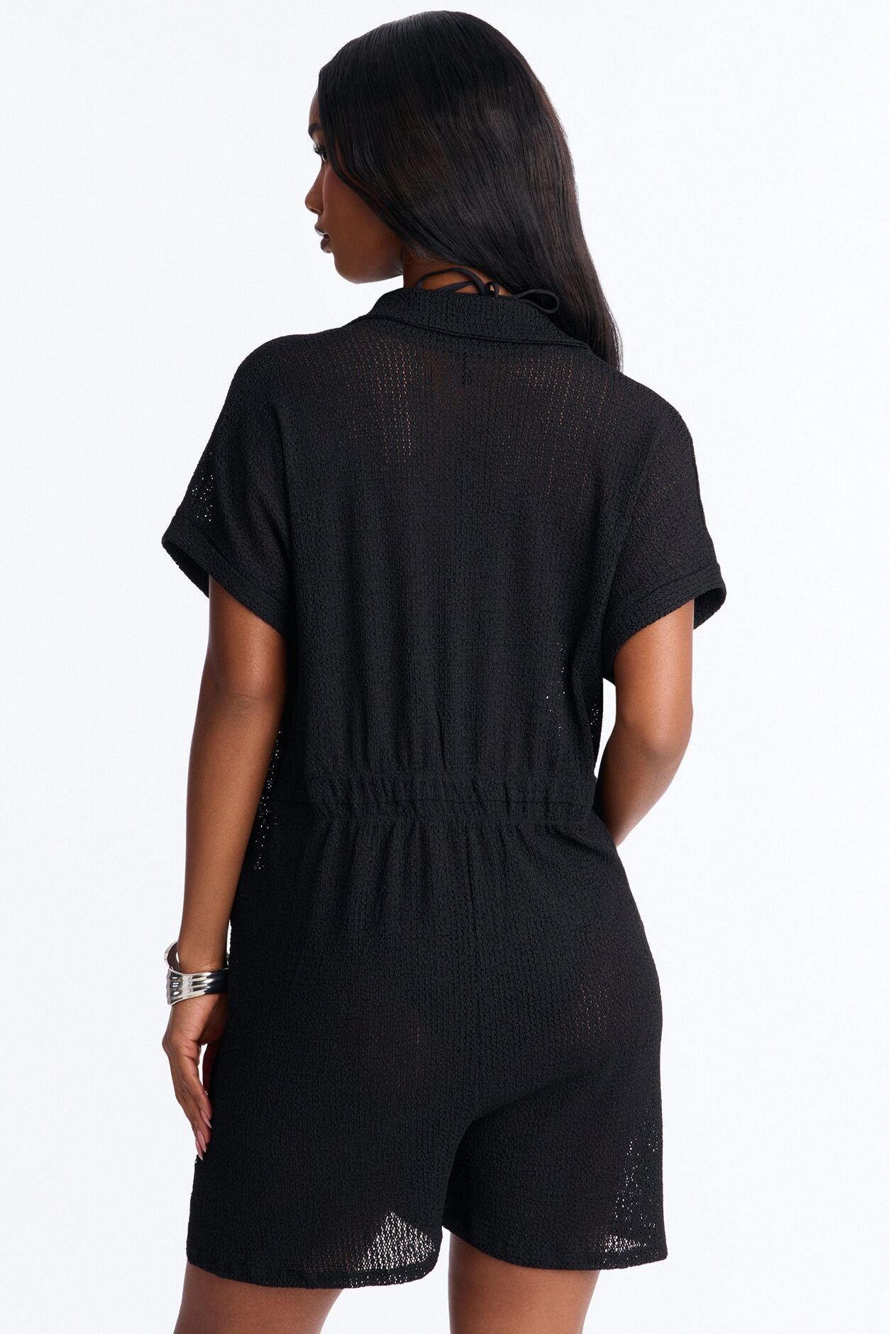 Ocean Breeze Knit Button Up Cover Up Romper - Black