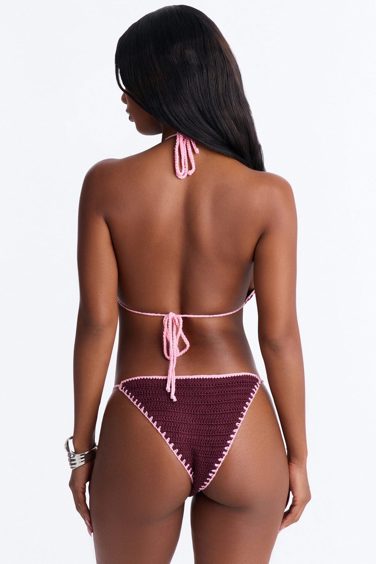 Cami 2 Piece Crochet Flower Triangle Bikini Set - Burgundy/combo