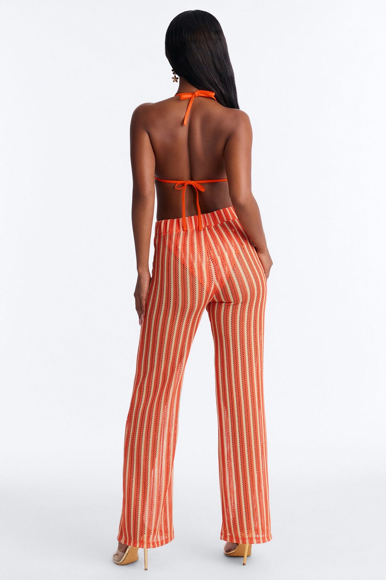 Callie Crochet 3 Piece Bikini & Pants Set - Orange/combo
