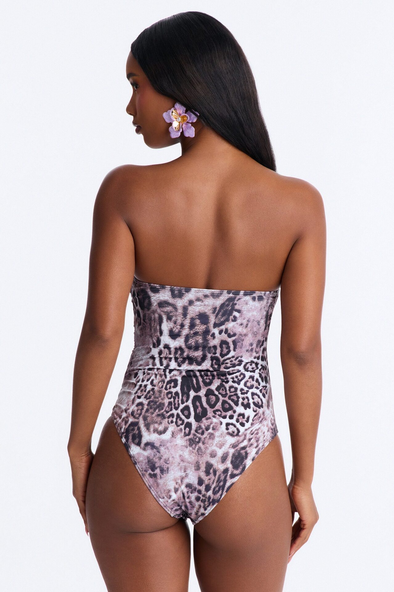 No Shade 1 Piece Strapless Ruched Swimsuit - Brown/combo