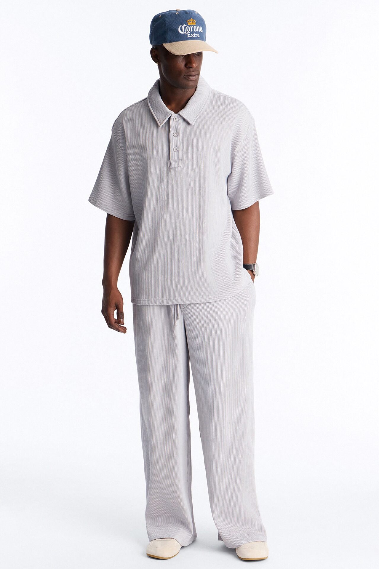 Pure Form Plisse Polo - Grey