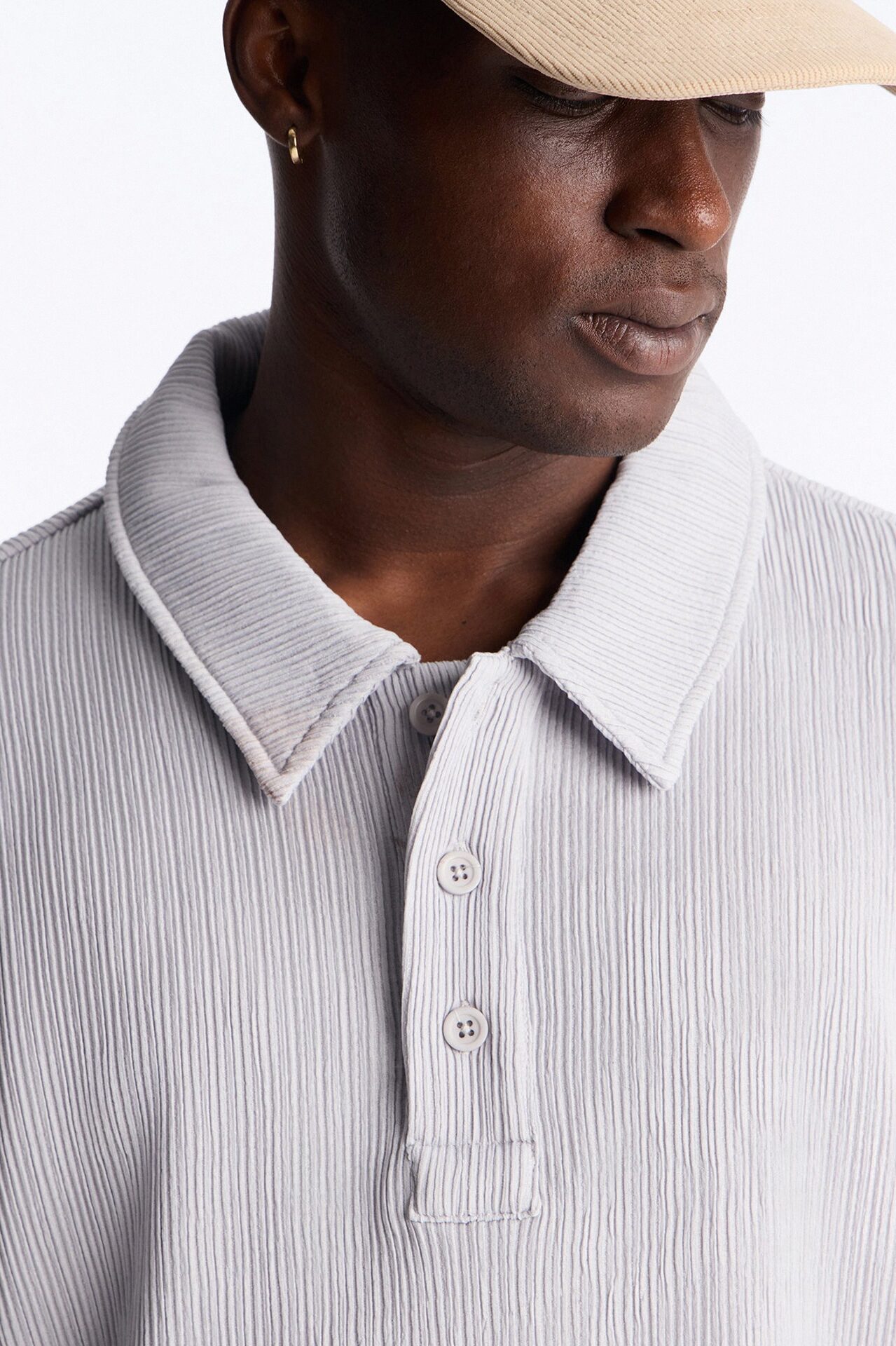 Pure Form Plisse Polo - Grey