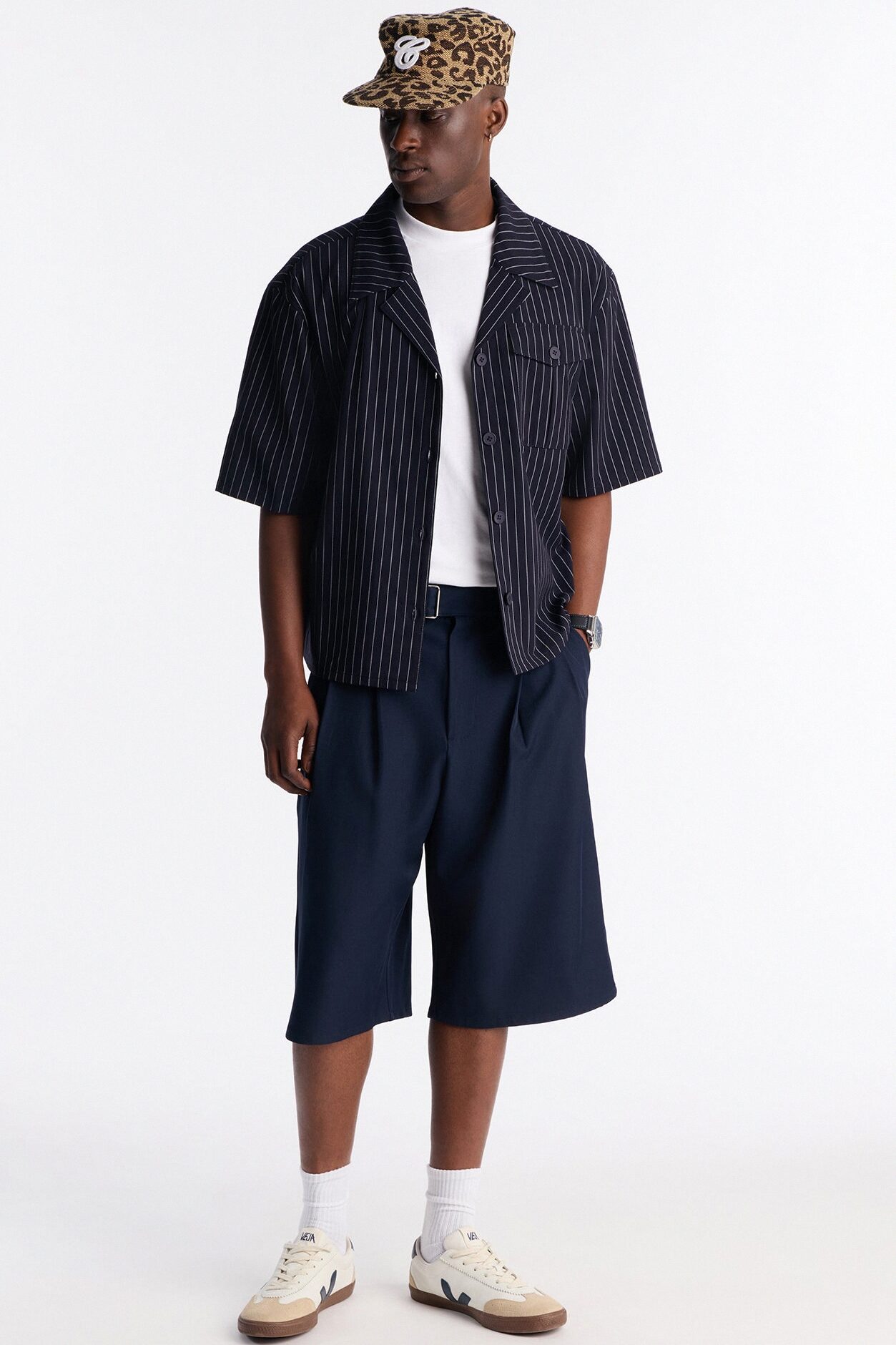 Maison Tailored Refined Stripe Button Up Shirt - Navy