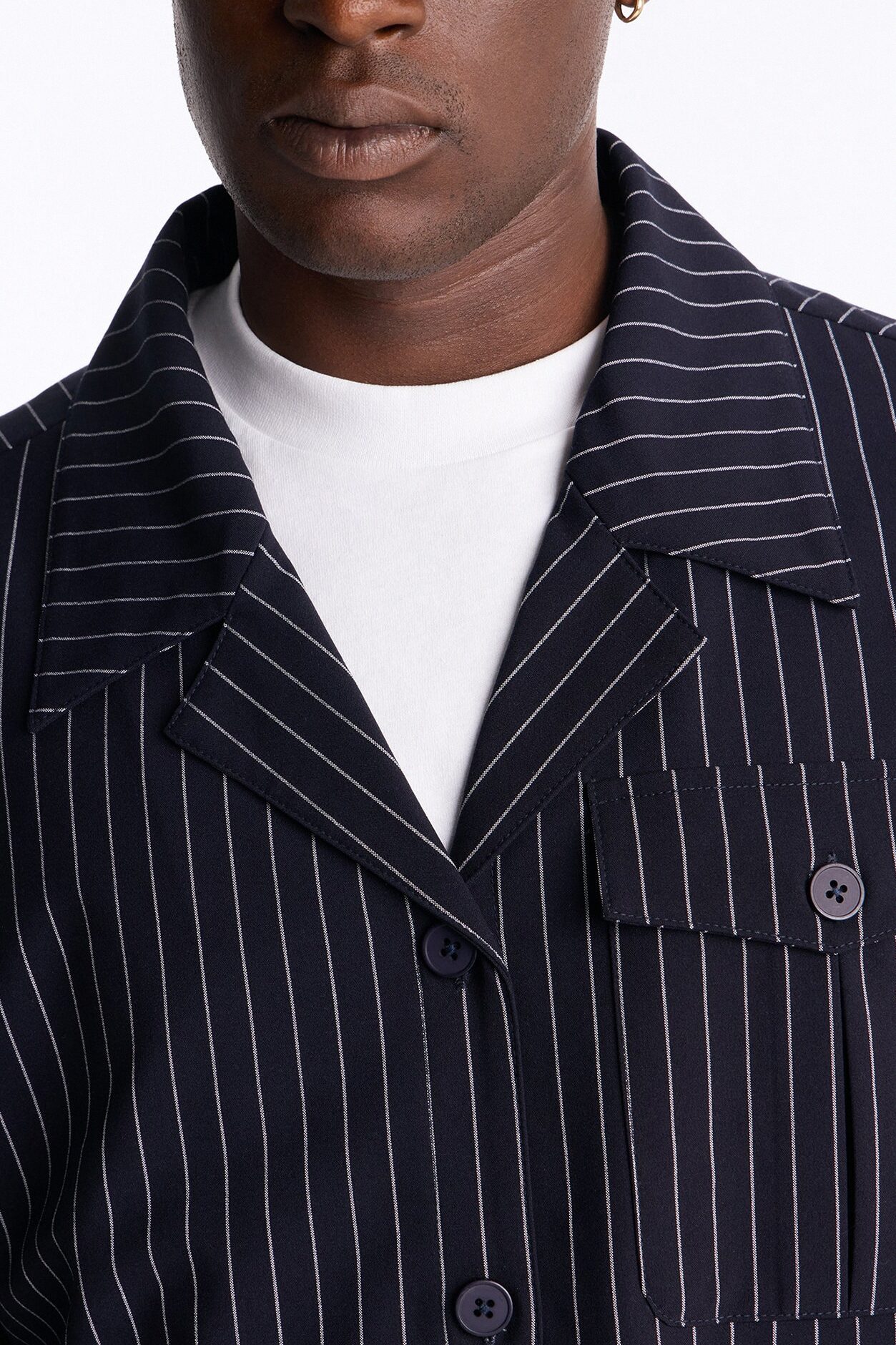 Maison Tailored Refined Stripe Button Up Shirt - Navy