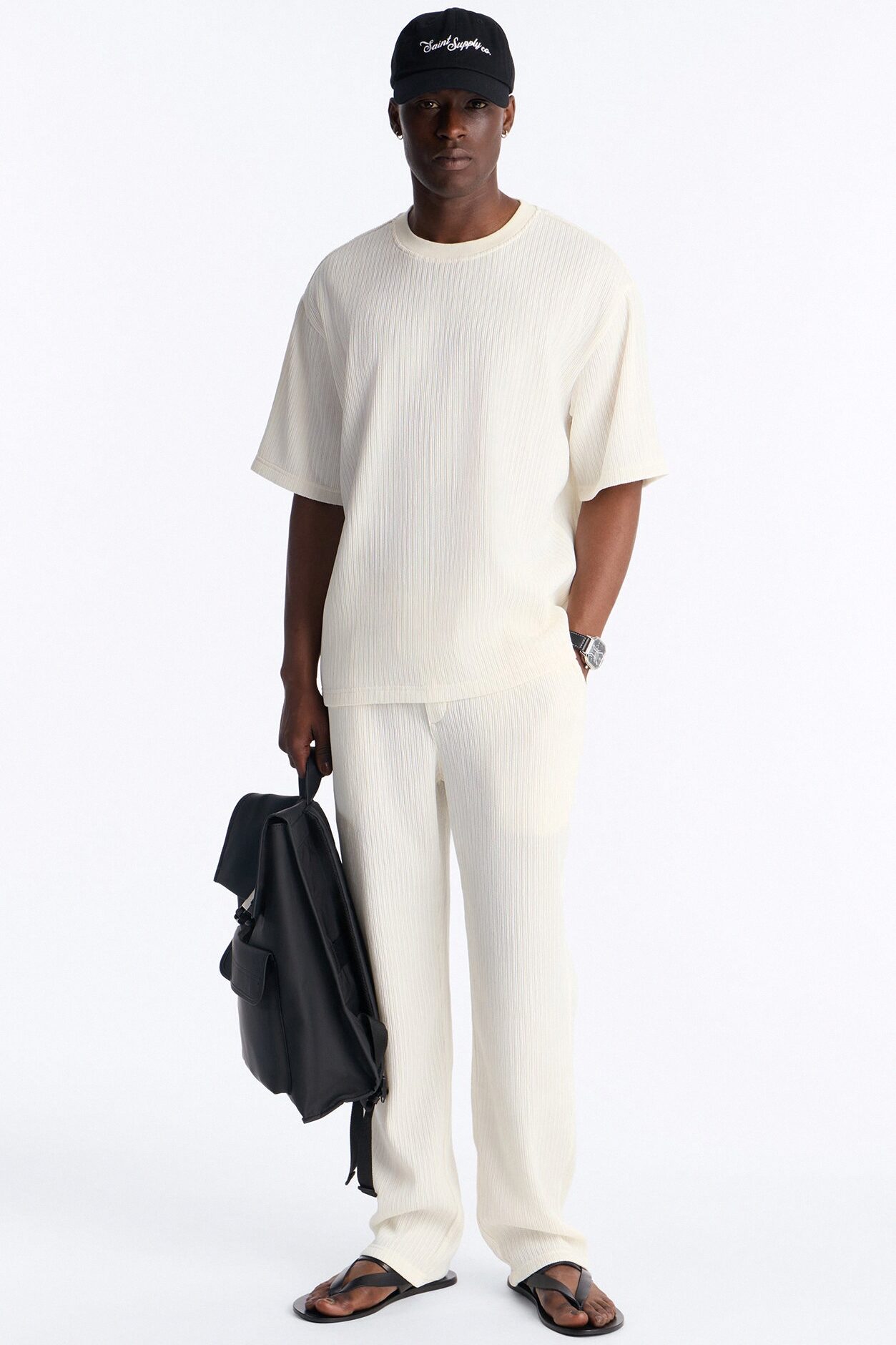 Pure Form Plisse Straight Leg Pant - Cream