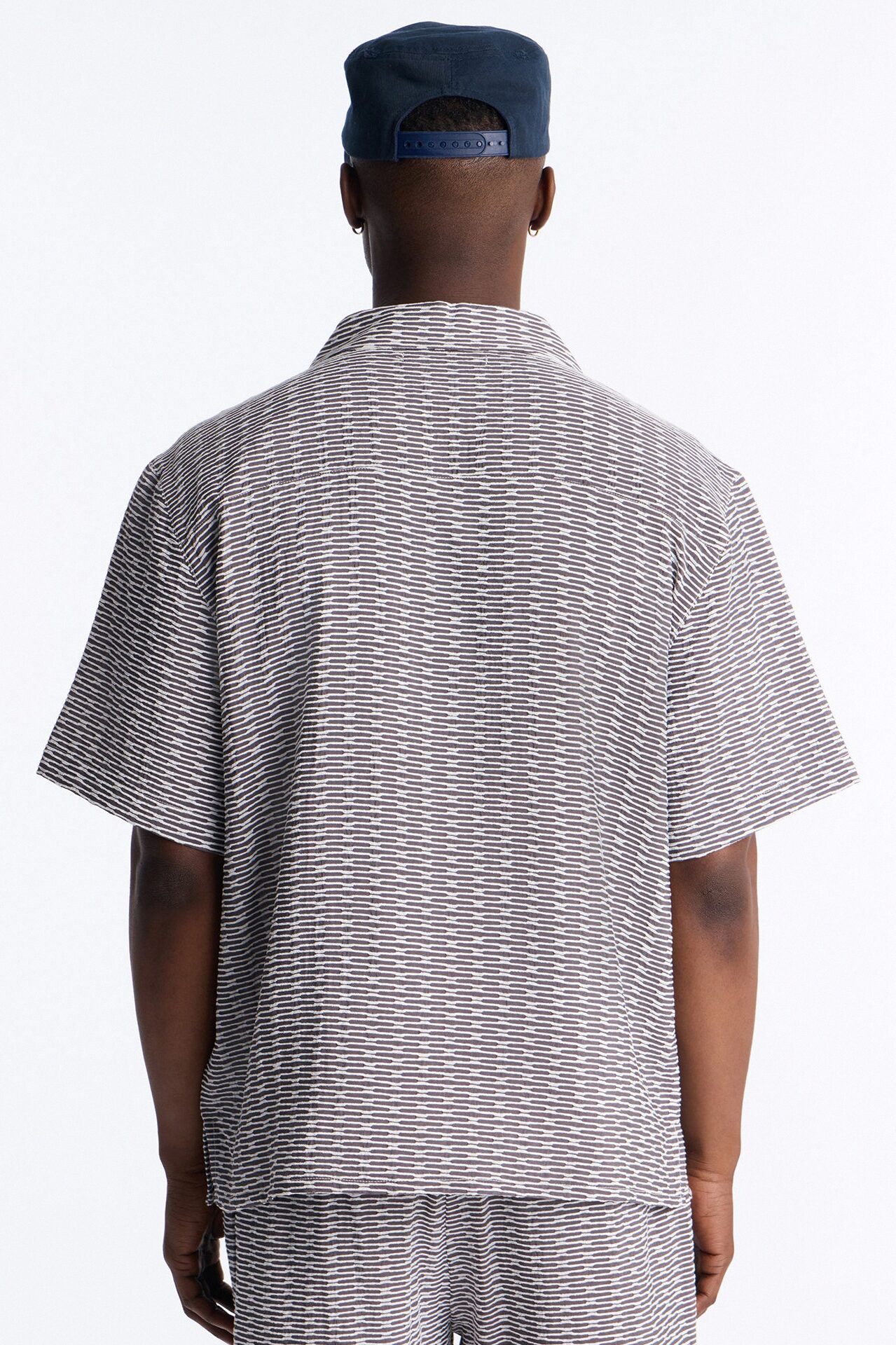 Chenille Terrace Textured Cuban Collar Button Up Shirt - Grey