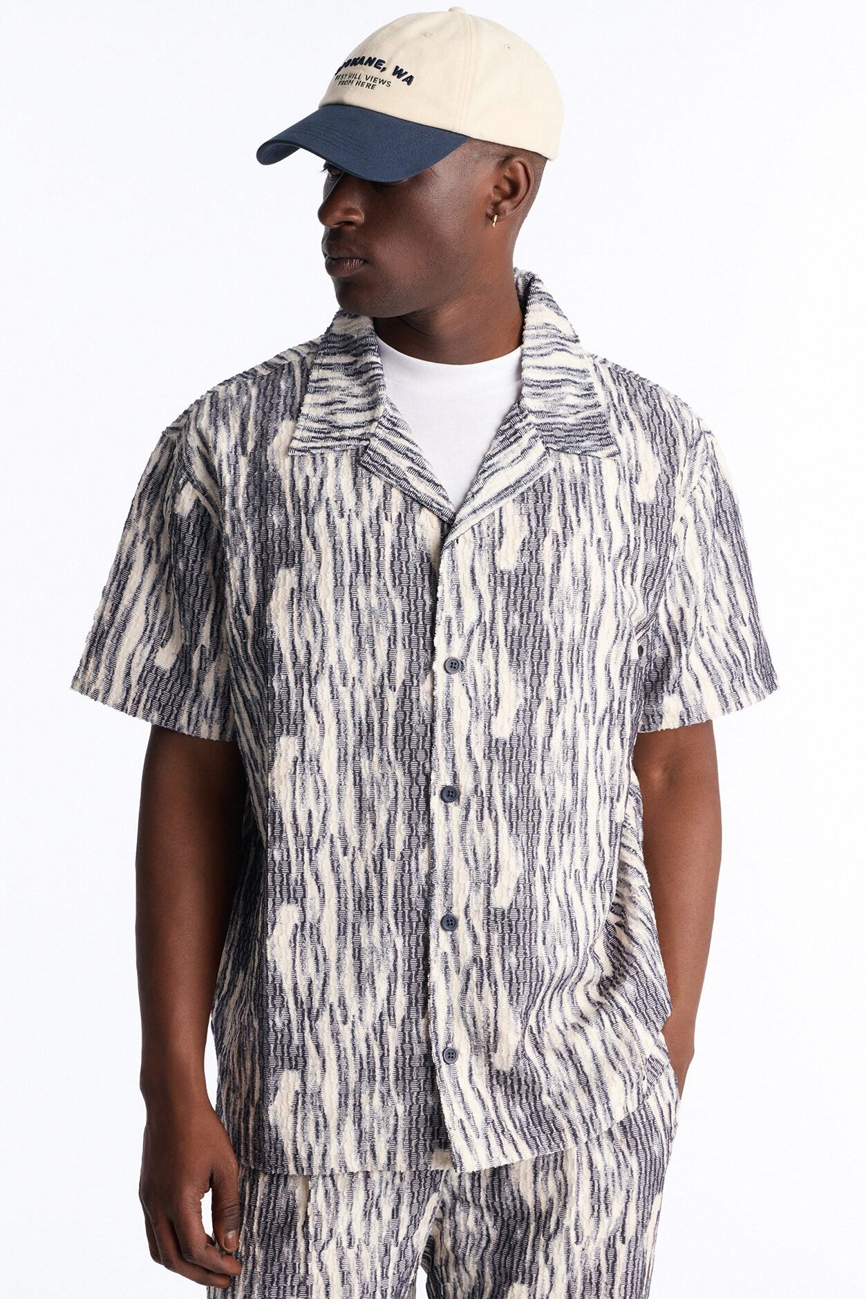 Starry Night Cuban Collar Button Up Shirt - Blue/combo